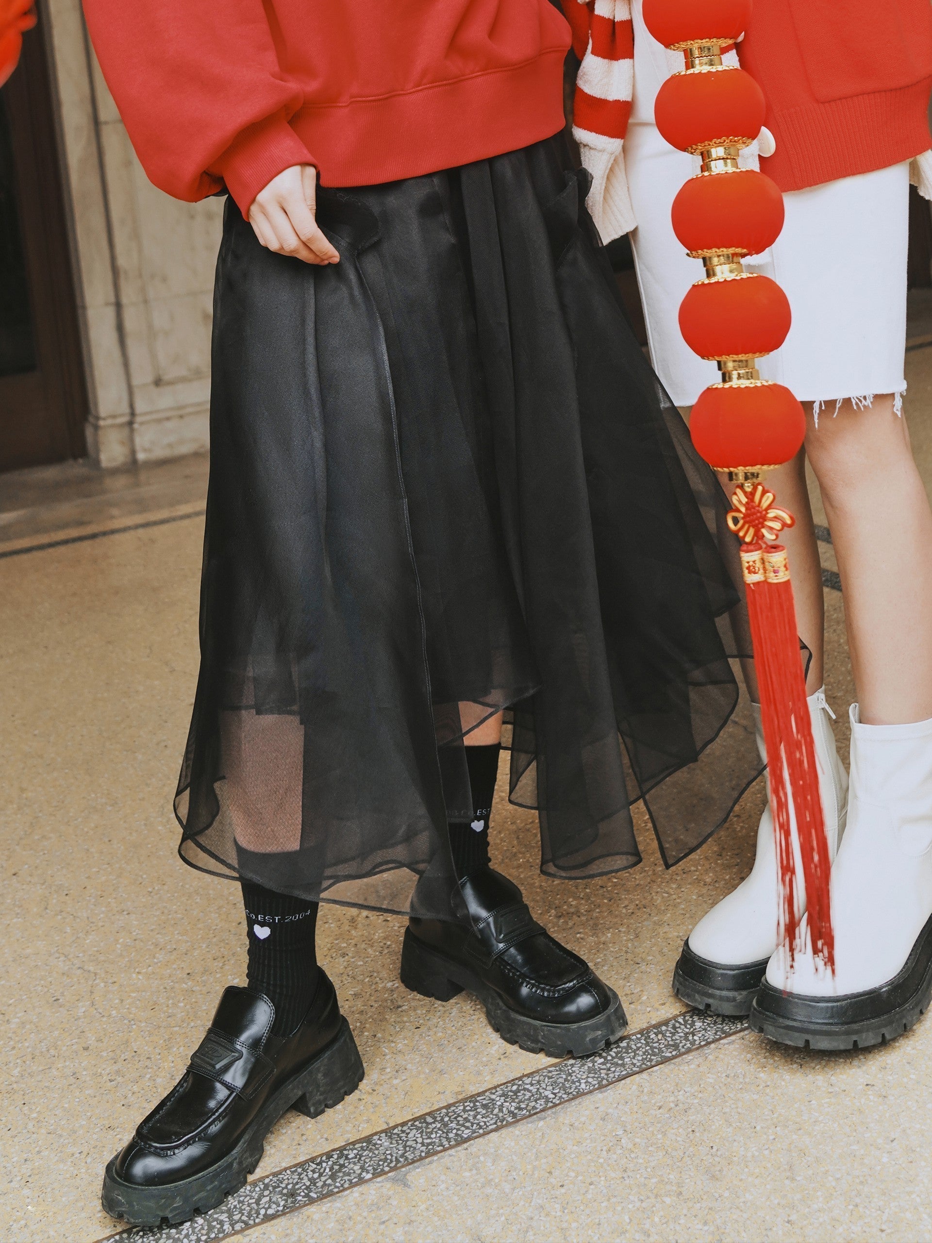 MO&Co. Women's Asymmetric Pleated Silk Skirt Cool Loose Tulle Skirt For Women