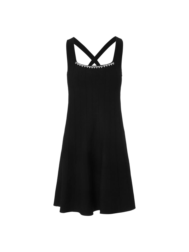 MO&Co. Women's Adjustable Black Cami Dress Loose Casual Square Neck