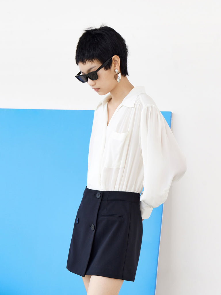 MO&Co. Women's Silk Panel Shirt Dress Loose Casual Lapel 102% Slik White