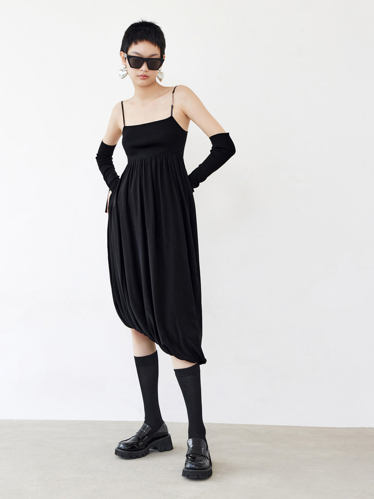 MO&Co. Women's Silk Irregular Hem Cami Dress Fitted Casual Square Neck