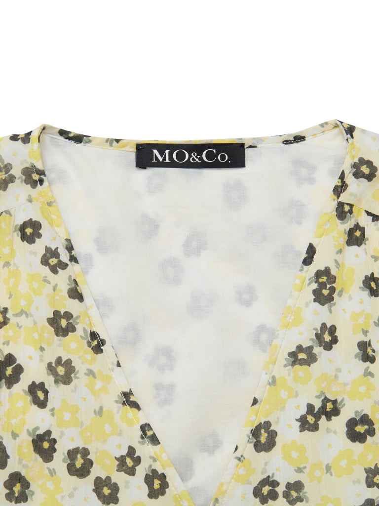 MO&Co. Women's Cotton Floral Print Dress Loose Casual V Neck Summer Girls