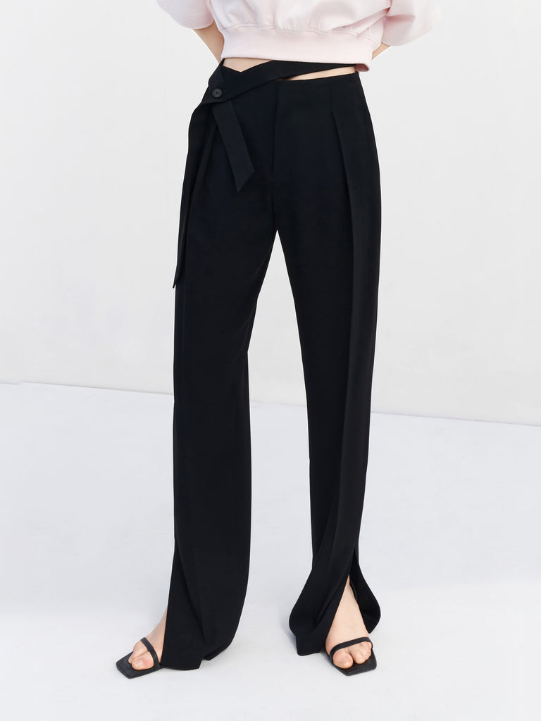 MO&Co. Women's Long Slit Casual Loose Casual Trouser Pants For Ladies