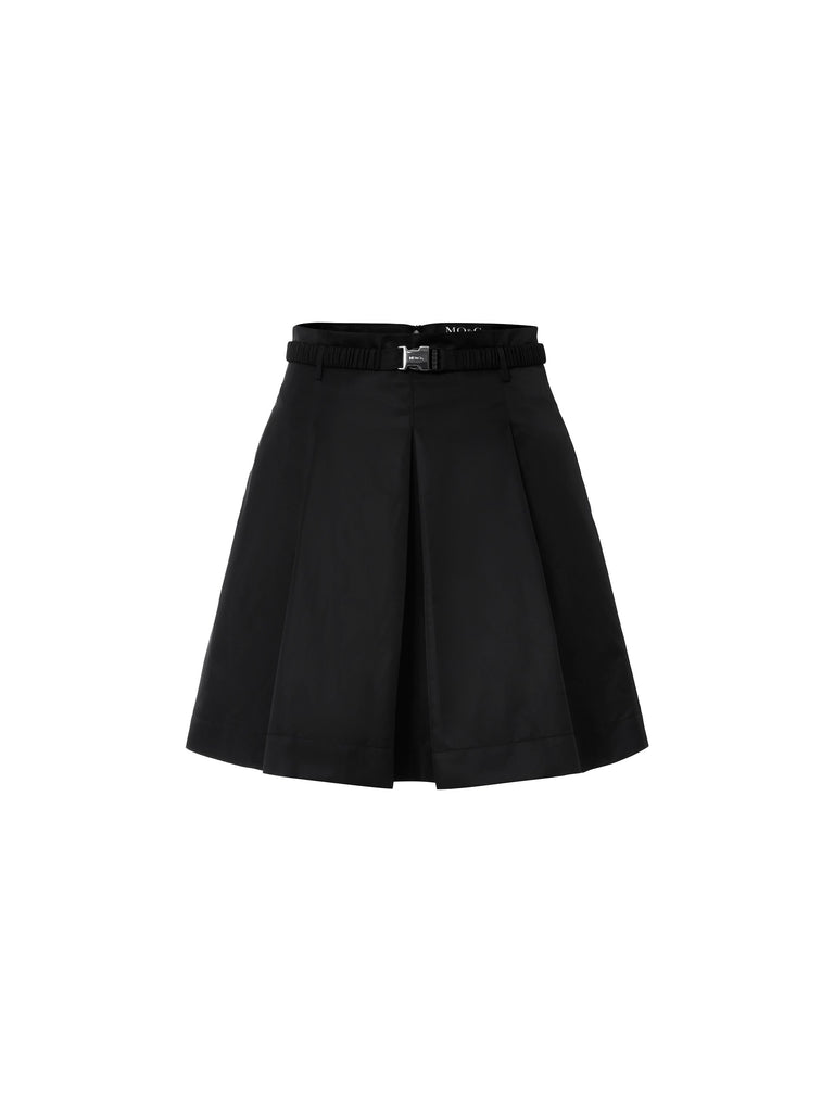 MO&Co. Women's Pleated Front Slit Skirt Loose Casual Pleated Black Shirt