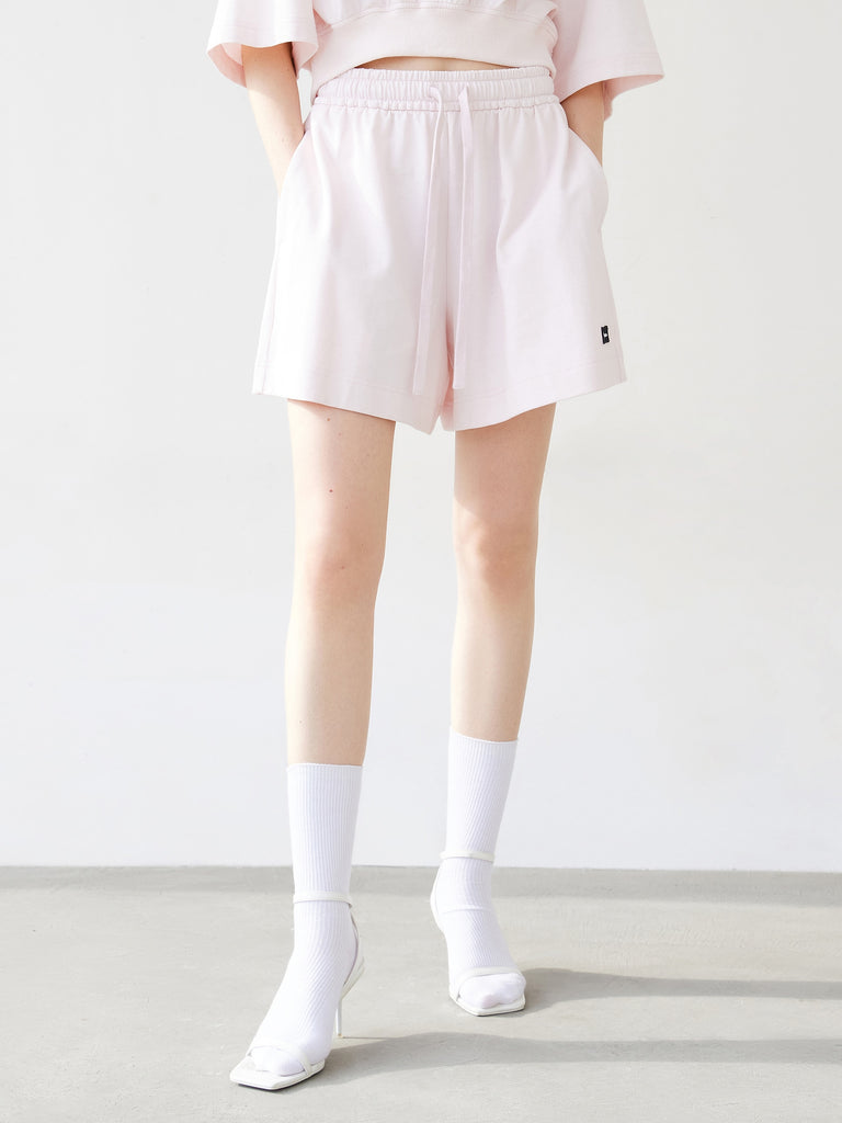 MO&Co. Women's Cotton Elastic Drawstring Shorts Loose Casual White Summer