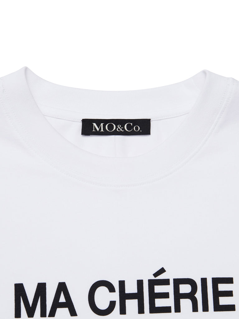 MO&Co. Women's Letter Graphic Cotton T-Shirt Loose Casual Round Neck 