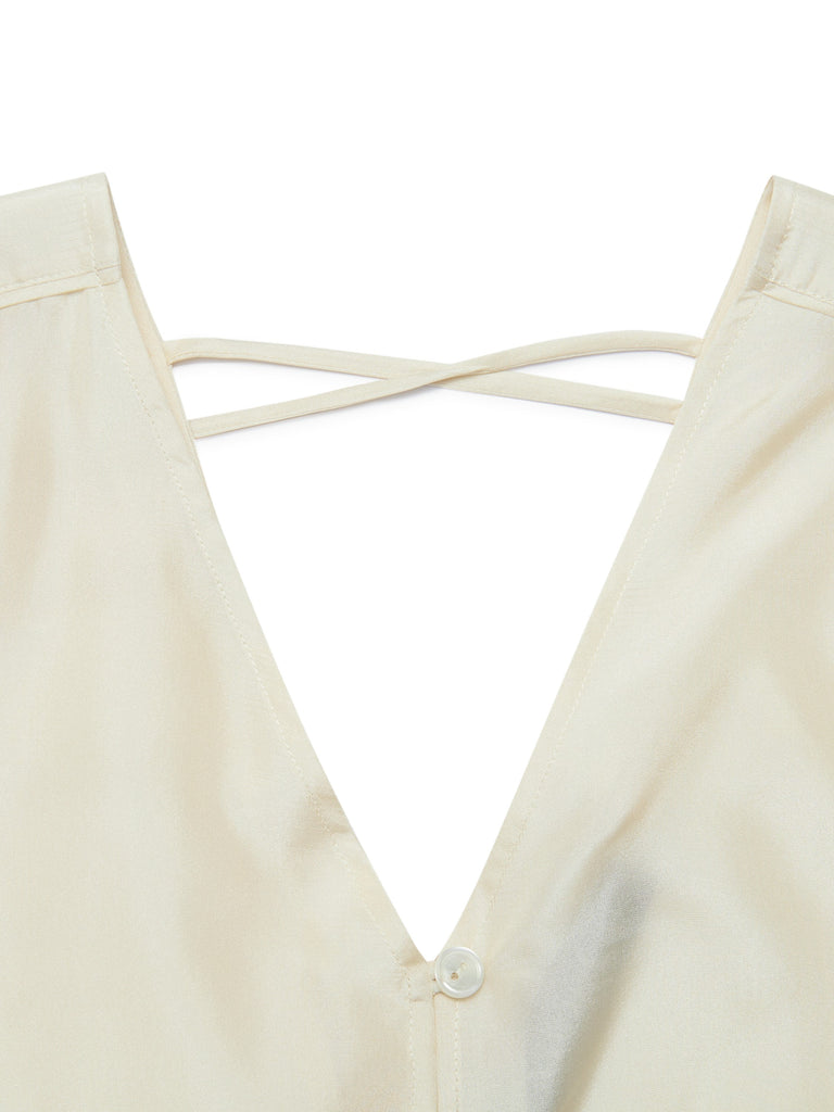 MO&Co.Women Silk Cutout Back Wrap Top Loose Casual V Neck Long Sleeve Tops