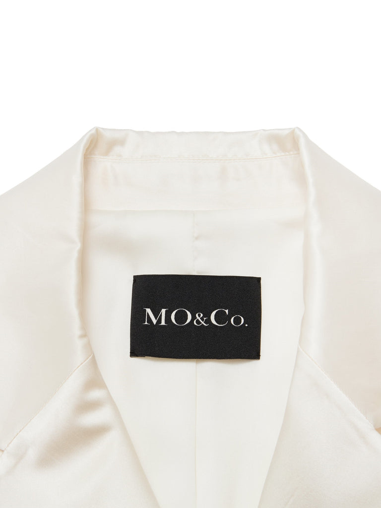 MO&Co. Women Deconstructed Acetate Blazer Straight Classic V Neck Black Crop Blazer