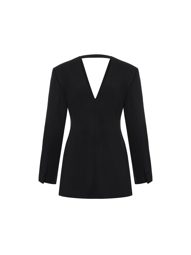 MO&Co. Women's Cutout Back Single Breasted Blazer Fitted Cool V Neck Black Cropped Blazer