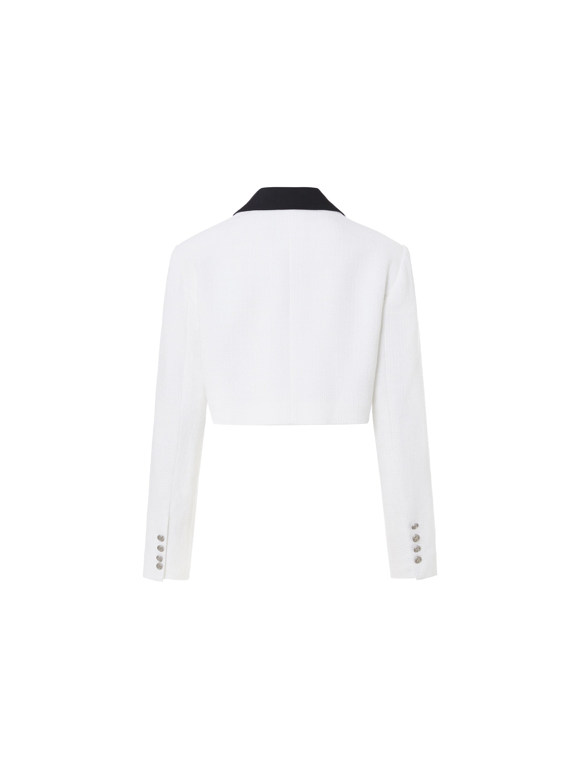 MO&Co. Women's Contrast Textured Crop Blazer Fitted Chic V Neck White Cropped Blazer