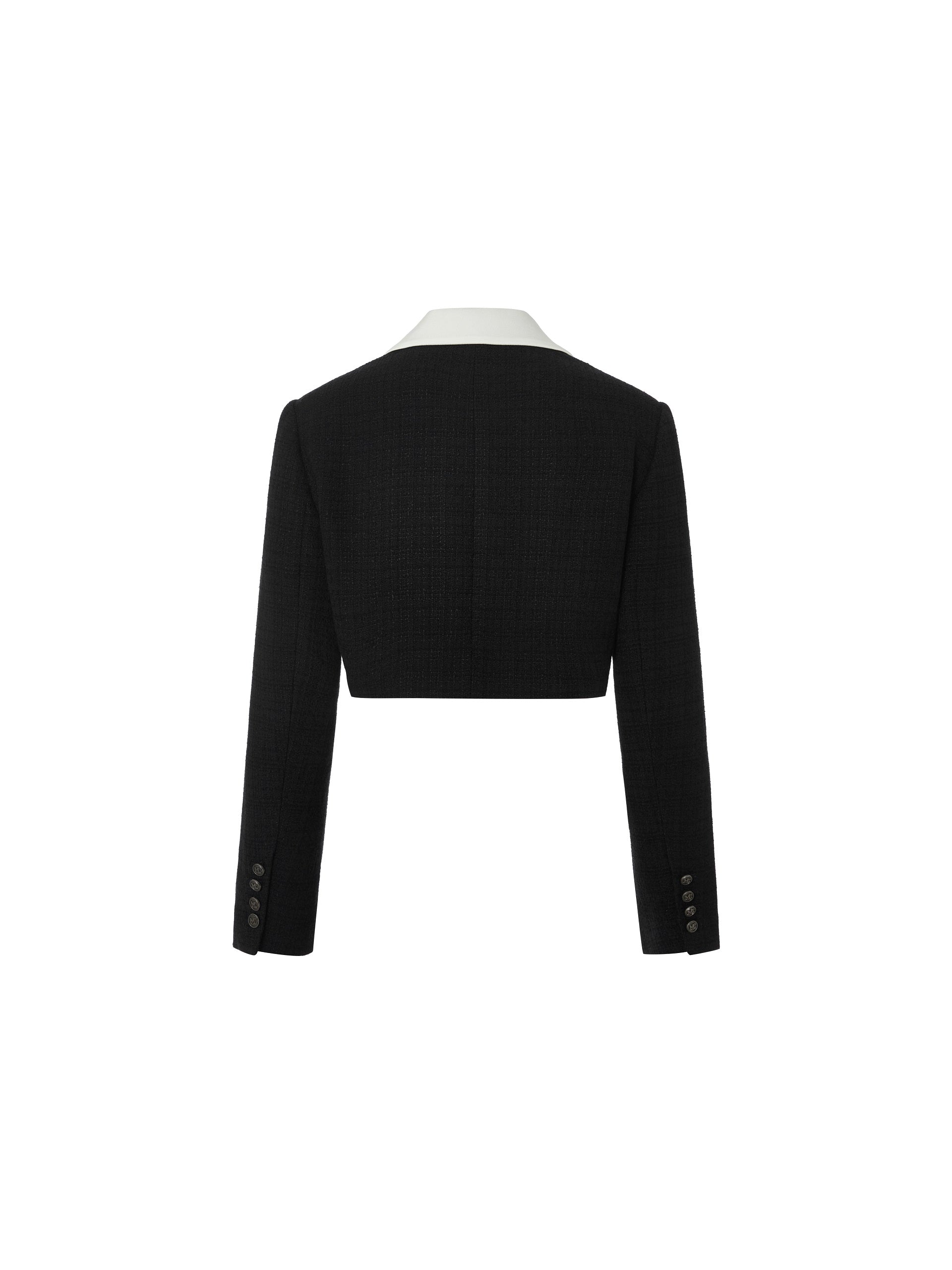 MO&Co. Women's Contrast Textured Crop Blazer Fitted Chic V Neck White Cropped Blazer