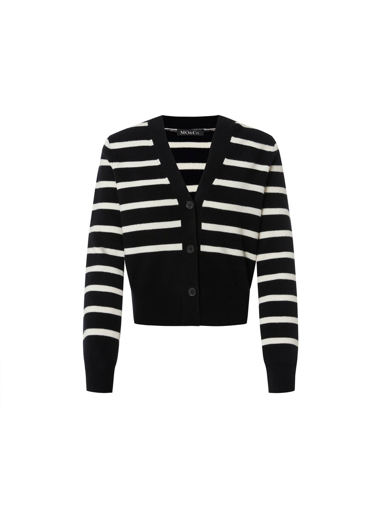 MO&Co. Women's Wool Striped Knit Cardigan Loose Chic V Neck Womens Summer Cardigans
