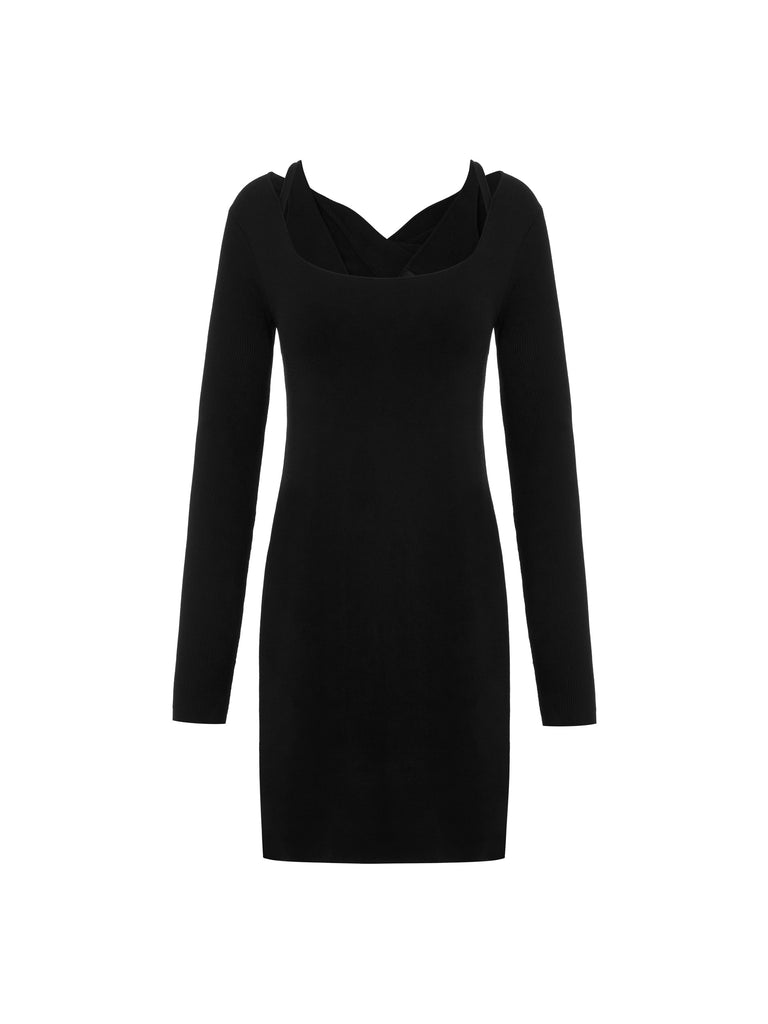 MO&Co. Women's Deconstructed Slim Fit Dress Fitted Cool Black Dress