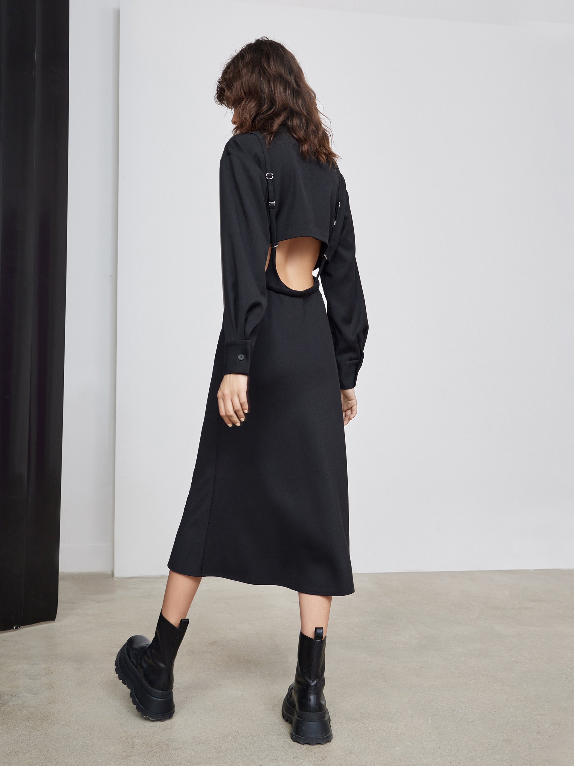 MO&Co. Women's Deconstructed Two Piece Dress Fitted Chic Lapel Summer Midi Dress