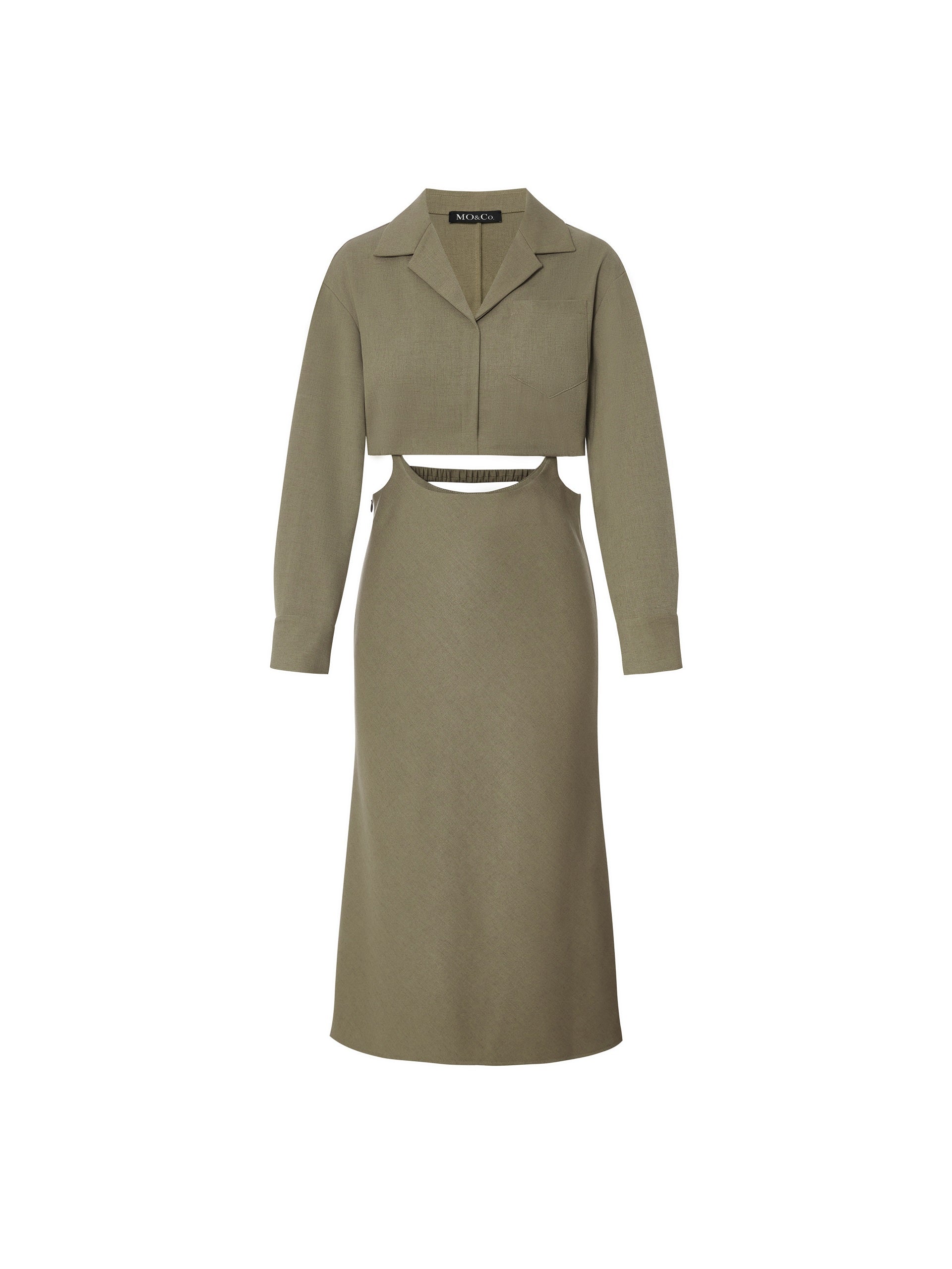 MO&Co. Women's Deconstructed Two Piece Dress Fitted Chic Lapel Summer Midi Dress