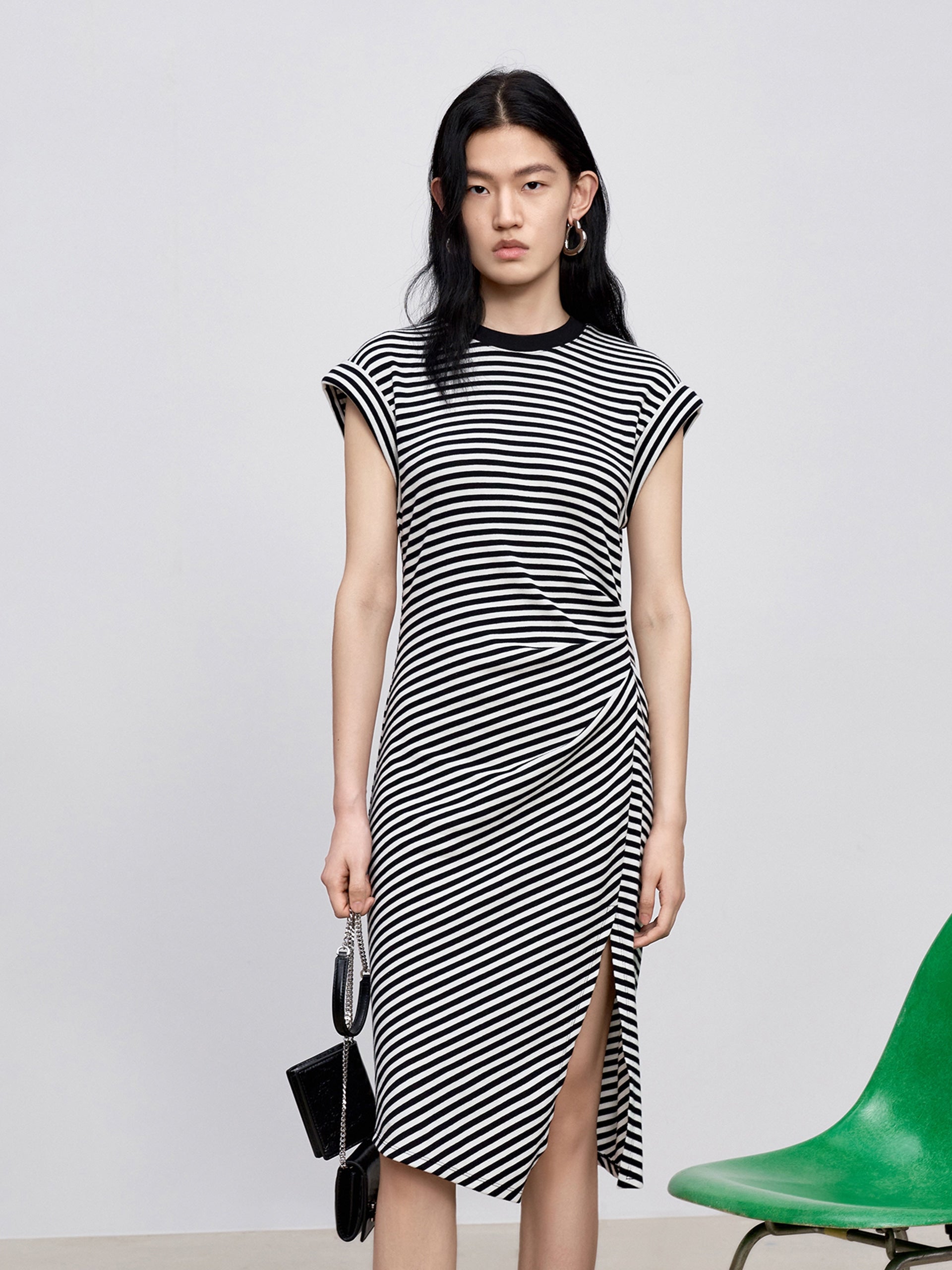 MO&Co. Women's Striped Slim Fit Slit Dress Fitted Casual stripe dress