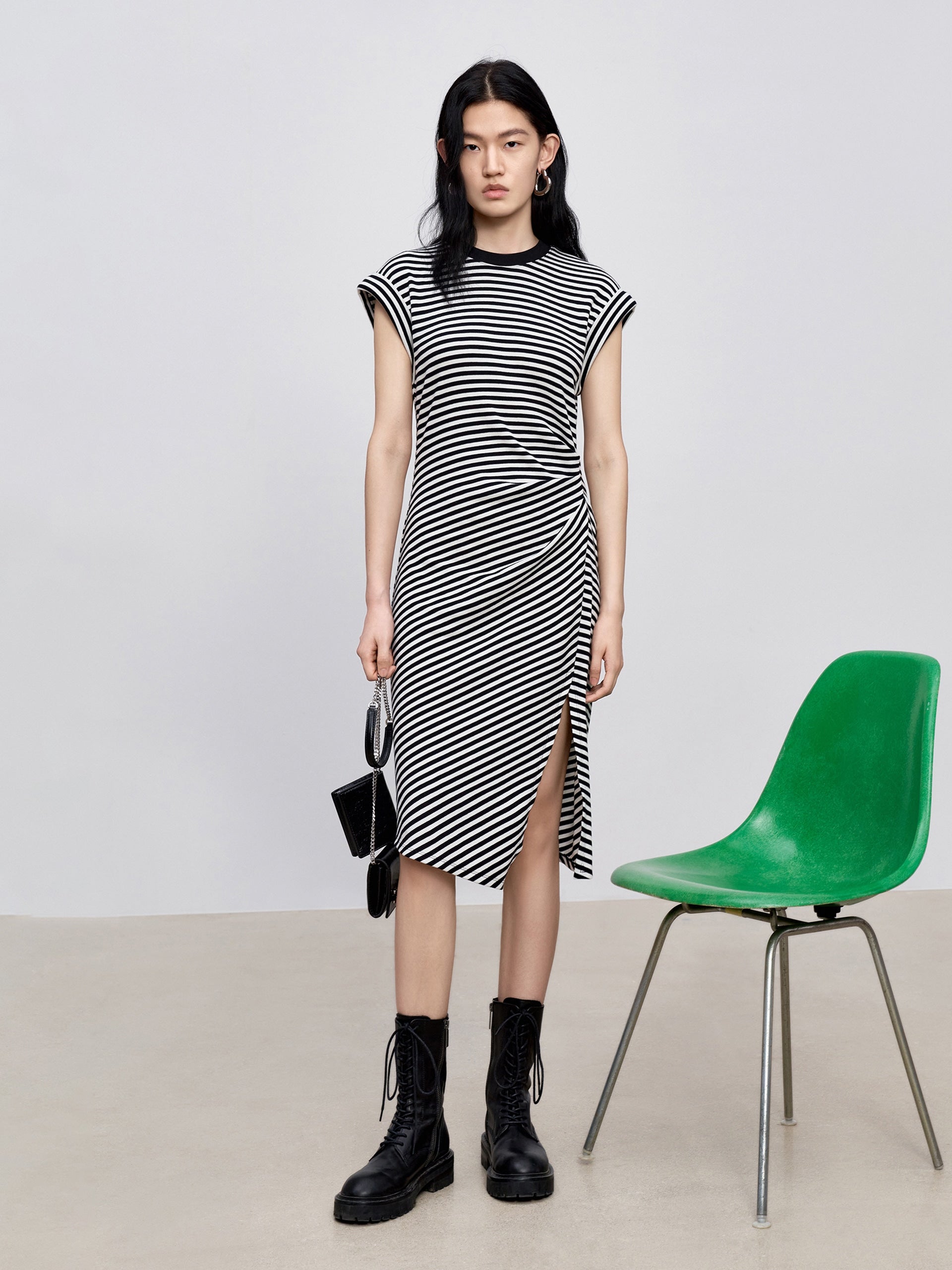 MO&Co. Women's Striped Slim Fit Slit Dress Fitted Casual stripe dress