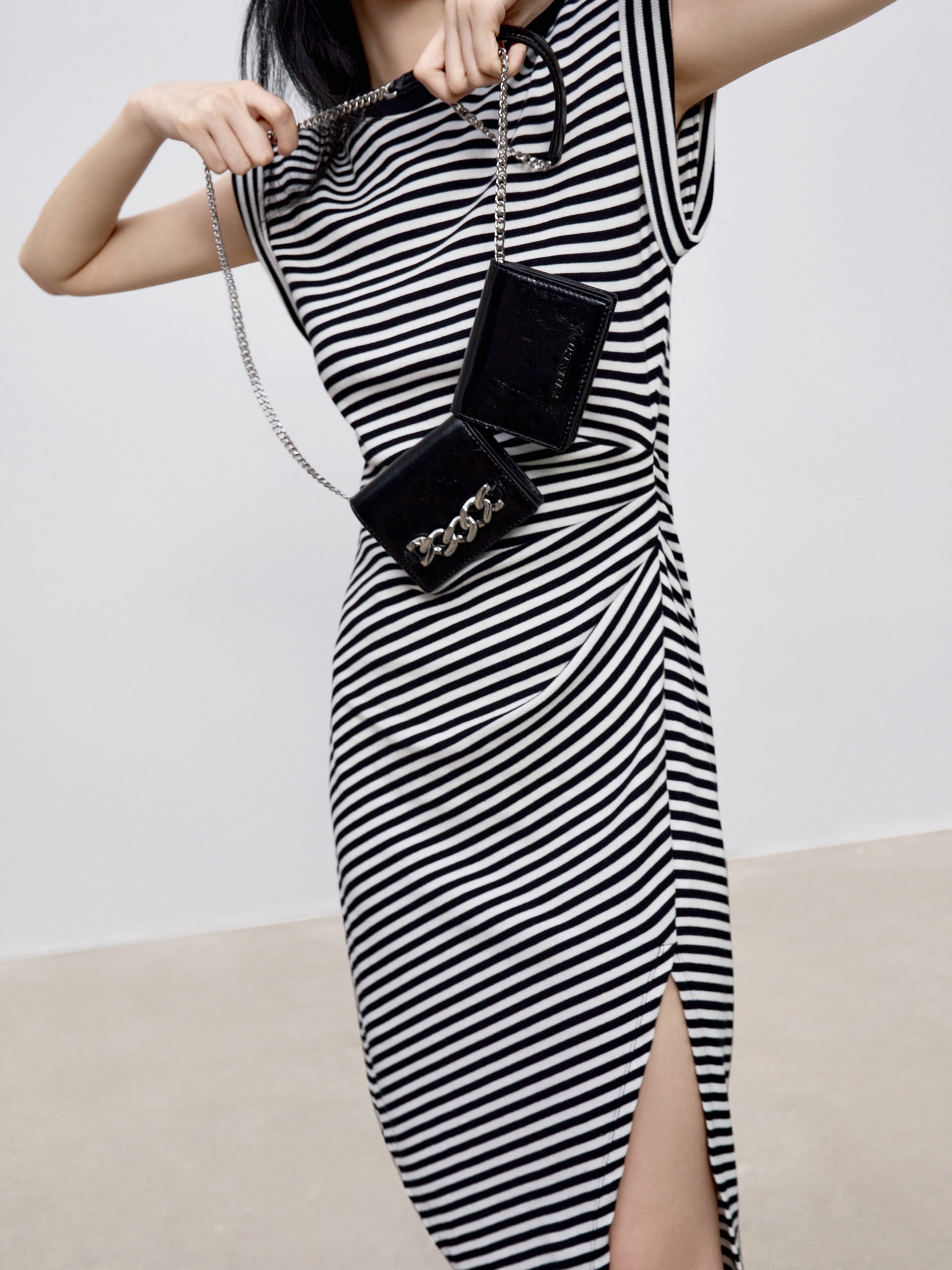 MO&Co. Women's Striped Slim Fit Slit Dress Fitted Casual stripe dress