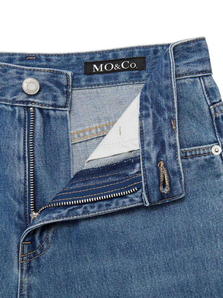 MO&Co.Women's High Waist Cut-out Jeans Straight Cowboys Torn Jeans For Woman