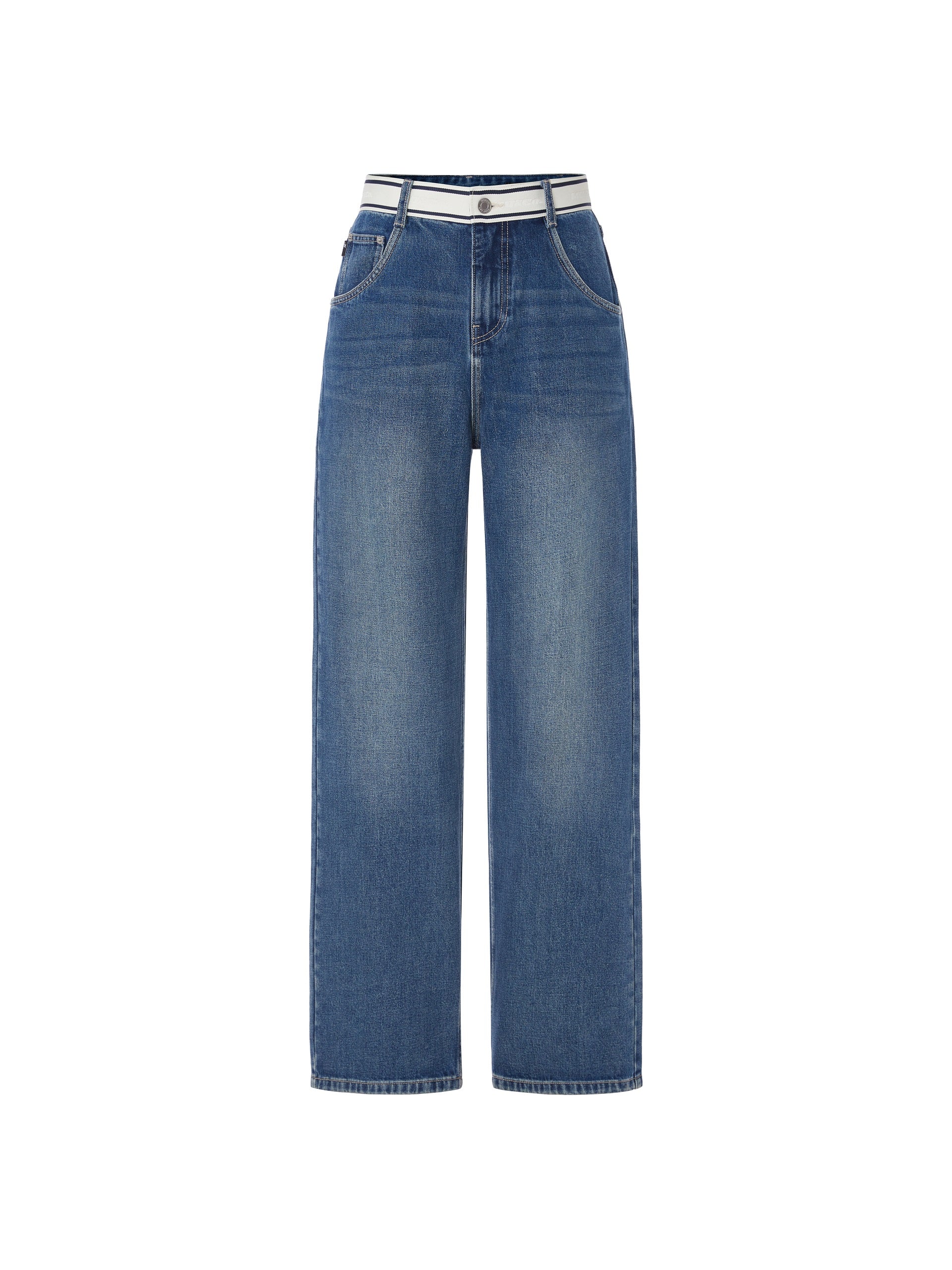 MO&Co. Women's High Waist Straight Cotton Jeans Loose Cowboys Summer Jeans