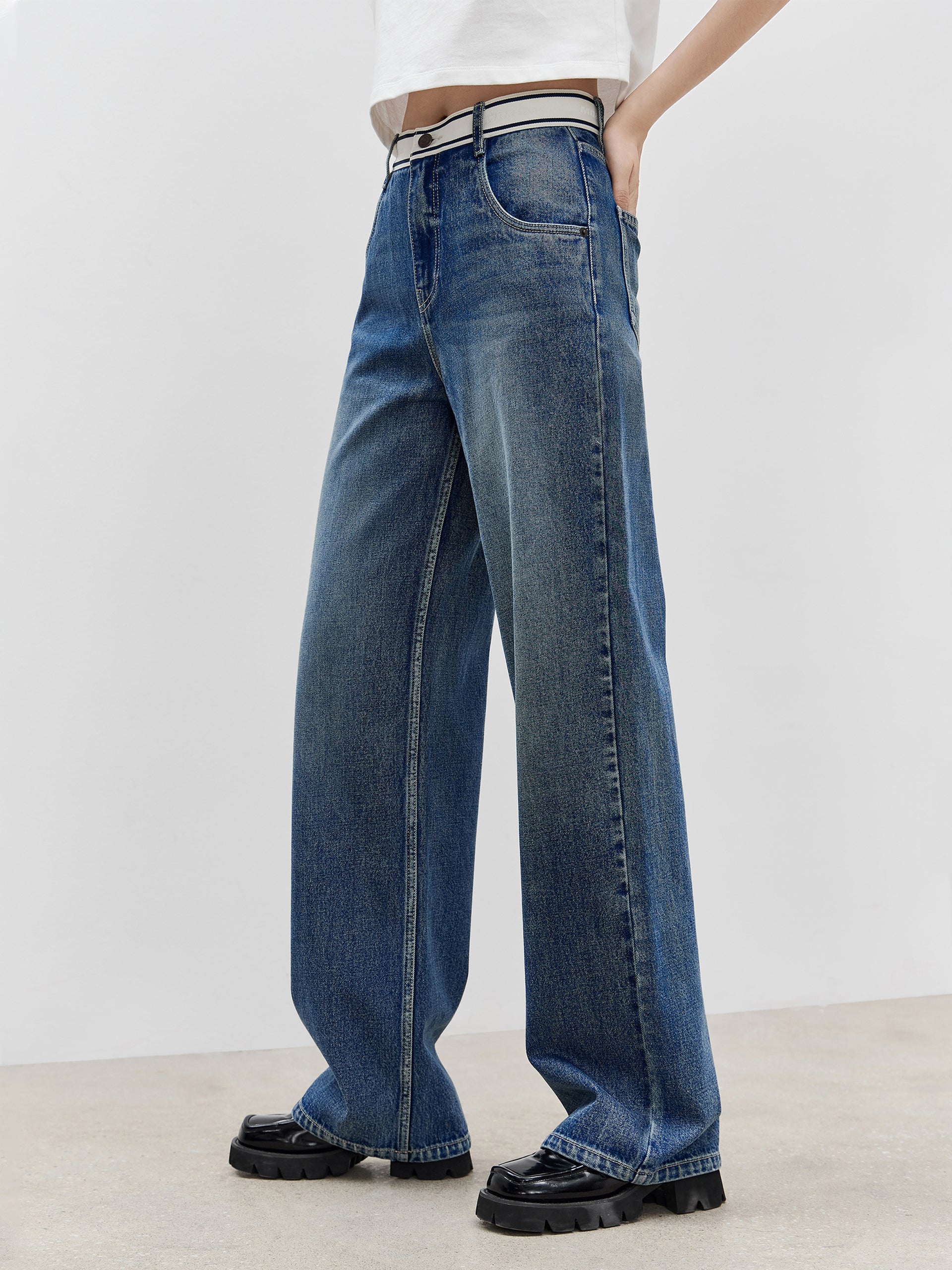 MO&Co. Women's High Waist Straight Cotton Jeans Loose Cowboys Summer Jeans