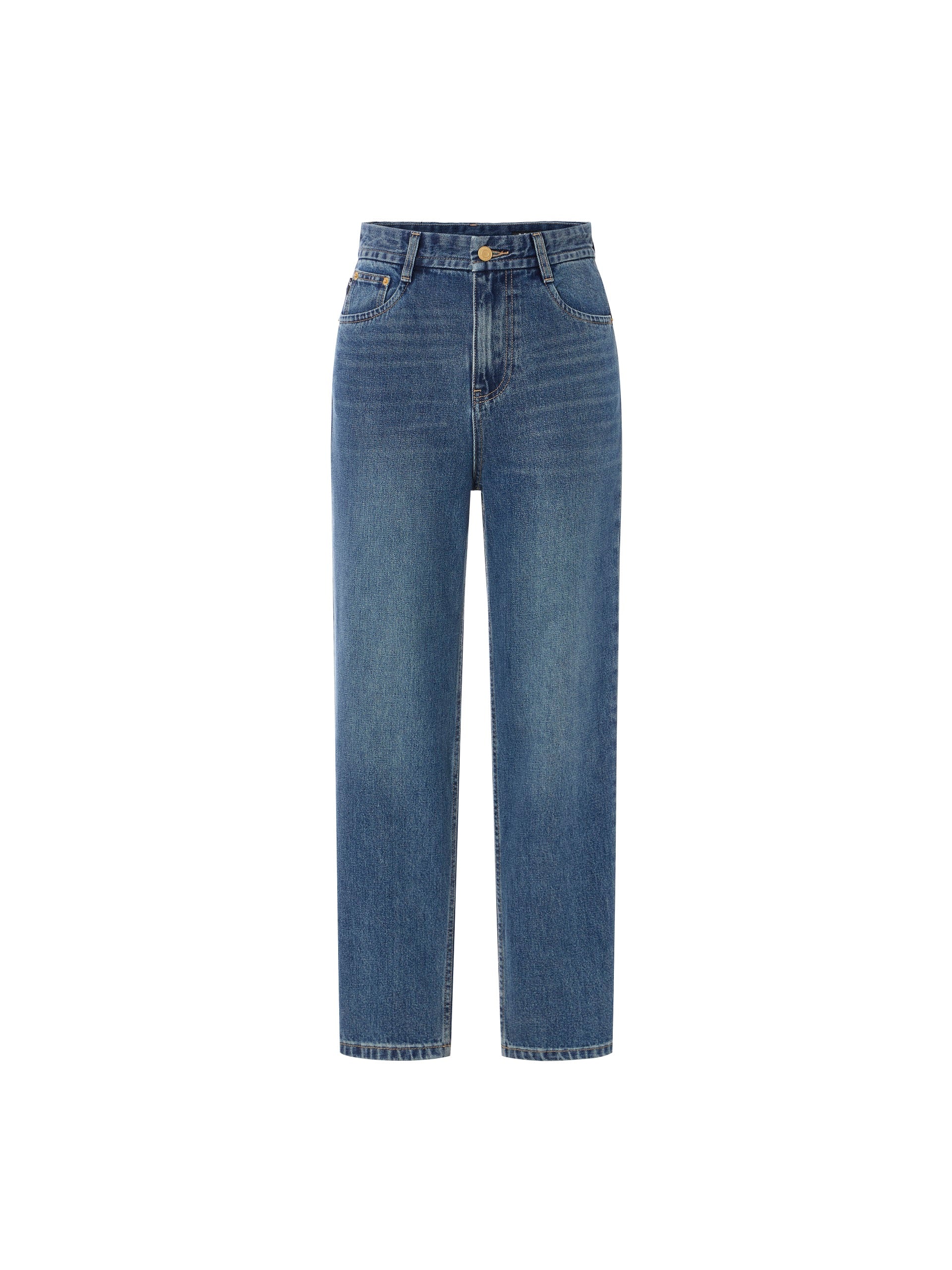 MO&Co.Women's High Waist Straight Cotton Jeans Straight Cowboys Blue