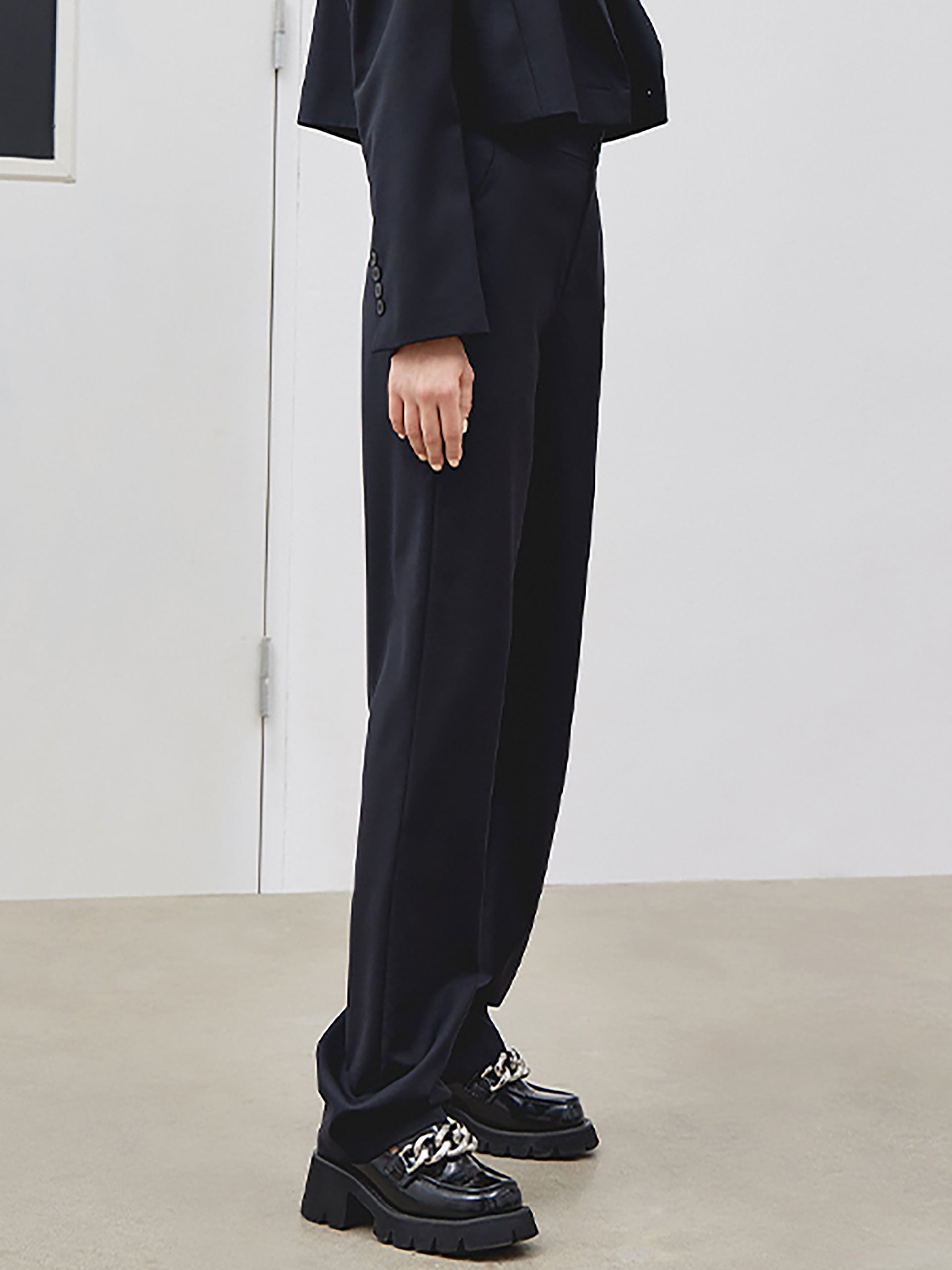 MO&Co. Women's Wool Blend Straight Pants Fitted Classic Black Trending Pants For Women