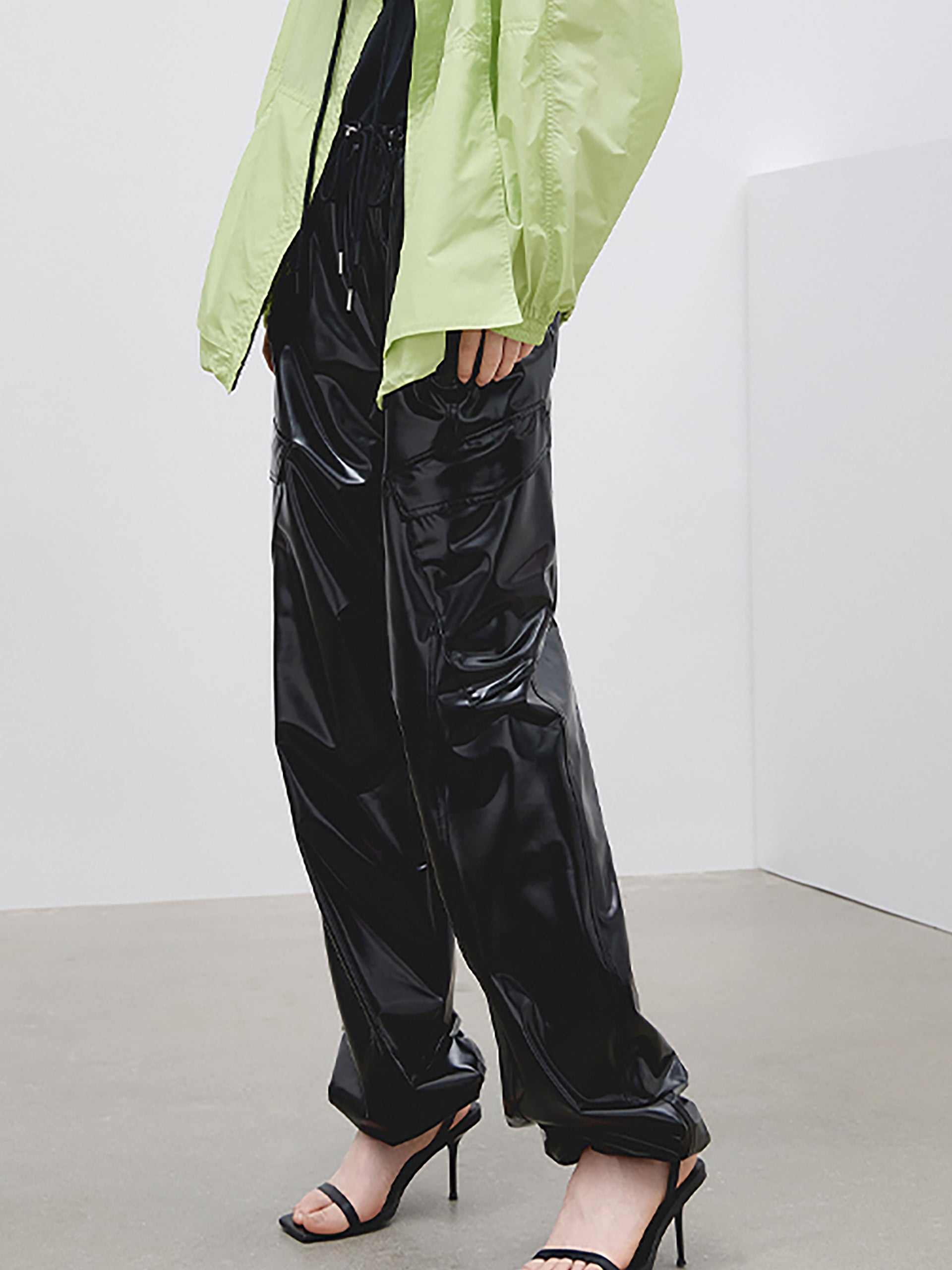 MO&Co.Women's Glossy Faux Leather Pants Loose Cool Trouser Pants For Women