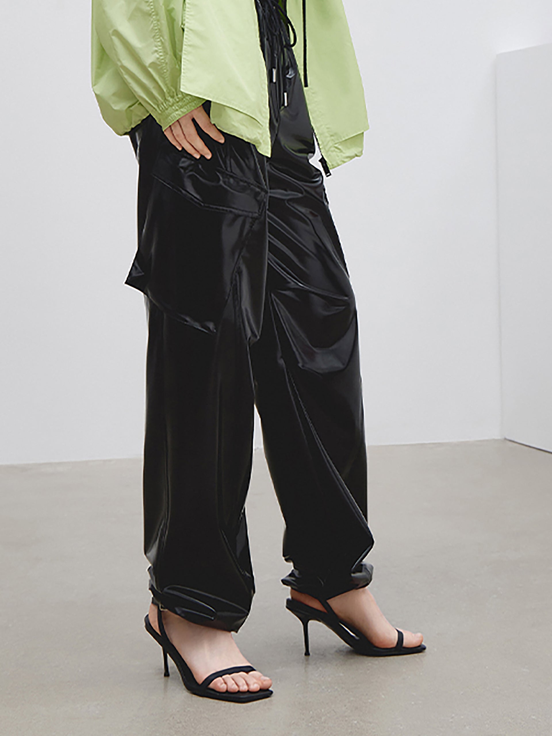 MO&Co.Women's Glossy Faux Leather Pants Loose Cool Trouser Pants For Women