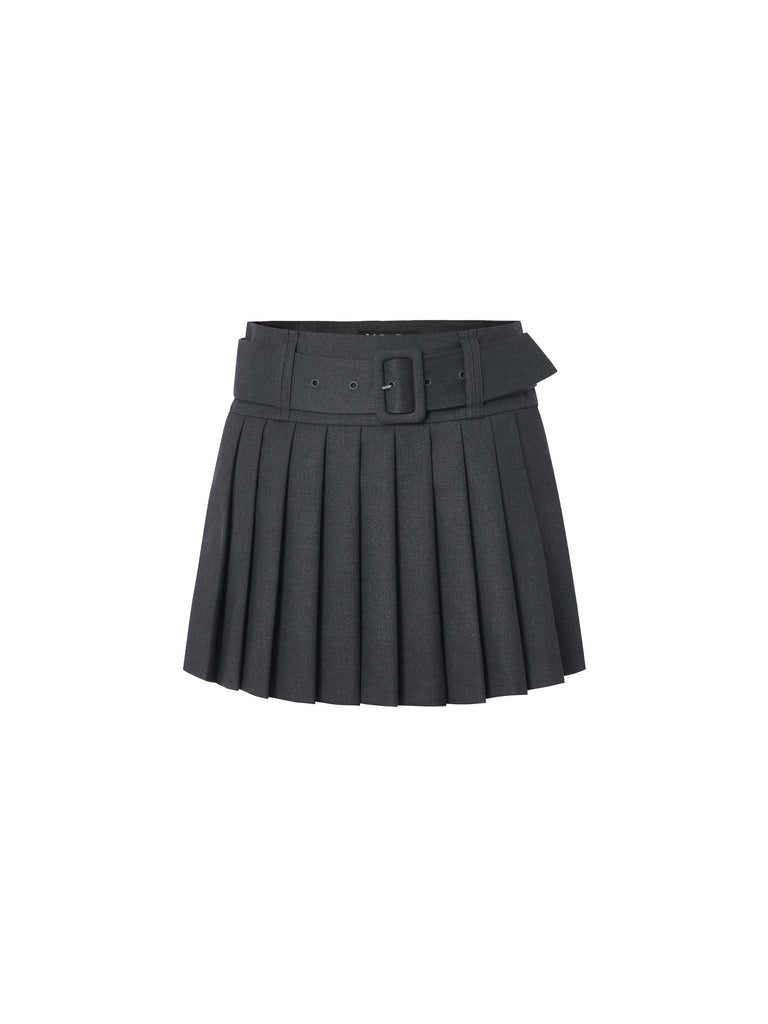 MO&Co. Women's High Waist Pleated Skirt with Belt Loose Causal  Mini Skirts For Women
