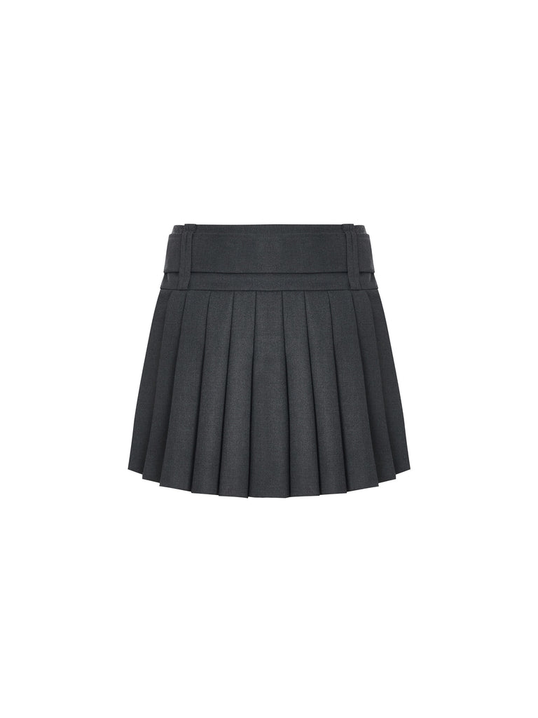 MO&Co. Women's High Waist Pleated Skirt with Belt Loose Causal  Mini Skirts For Women