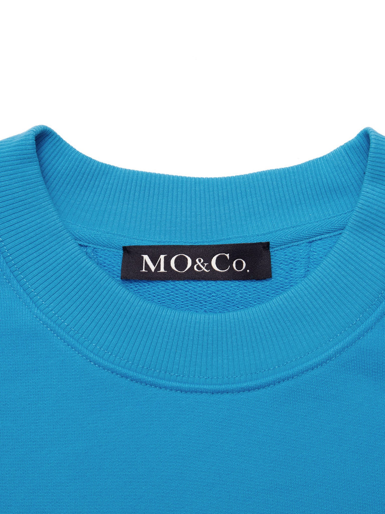 MO&Co.Women's Cut Back Slit Cotton Sweatshirt Loose  Casual Round Neck Sweater Shirt