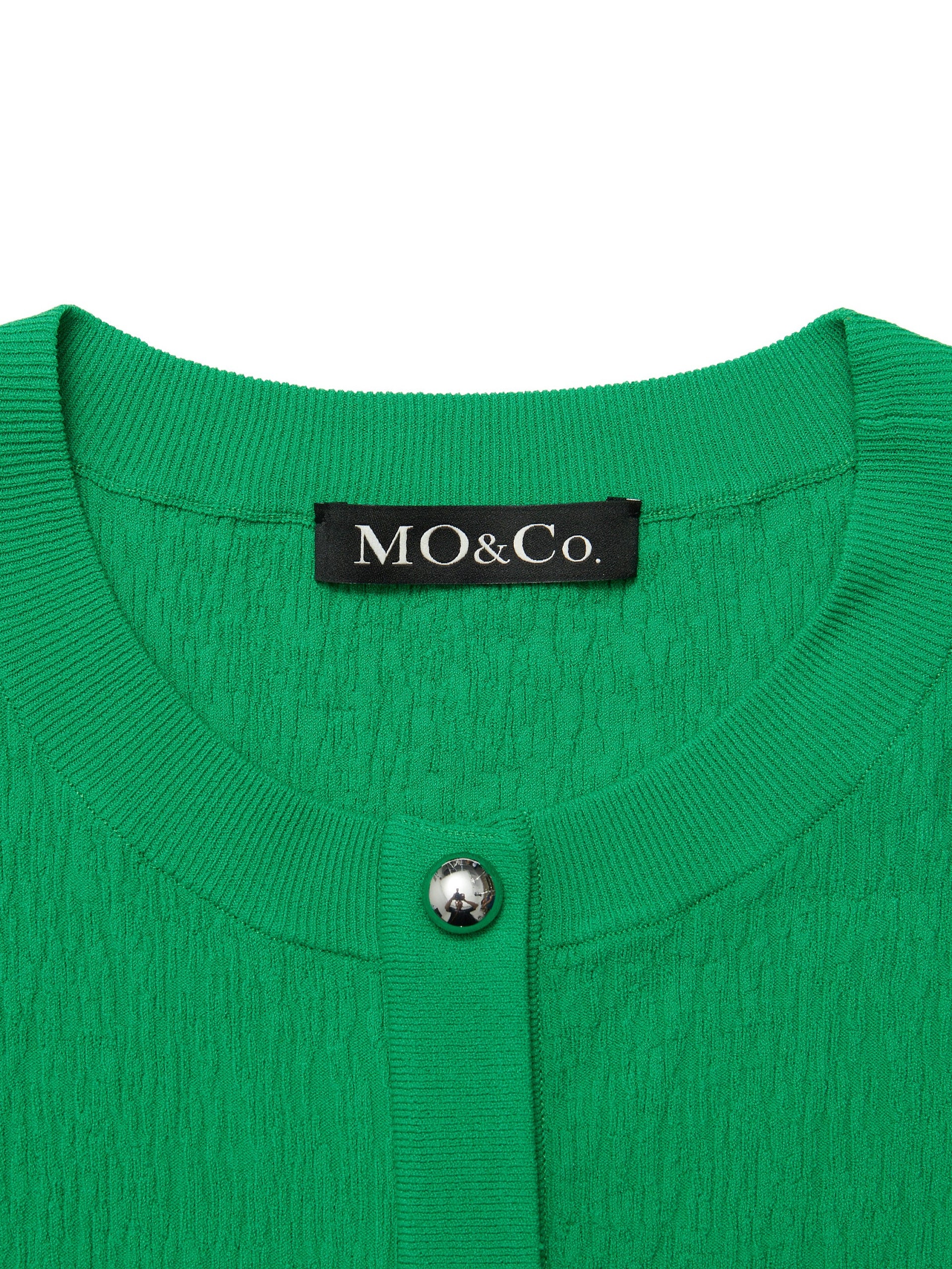 MO&Co. Women's Metal button Textured Sweater Fitted Casual green sweater