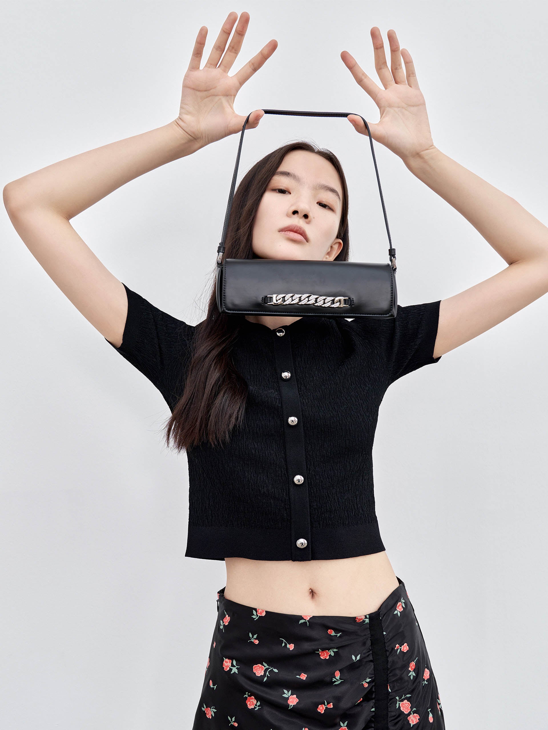 MO&Co. Women's Metal button Textured Sweater Fitted Casual green sweater