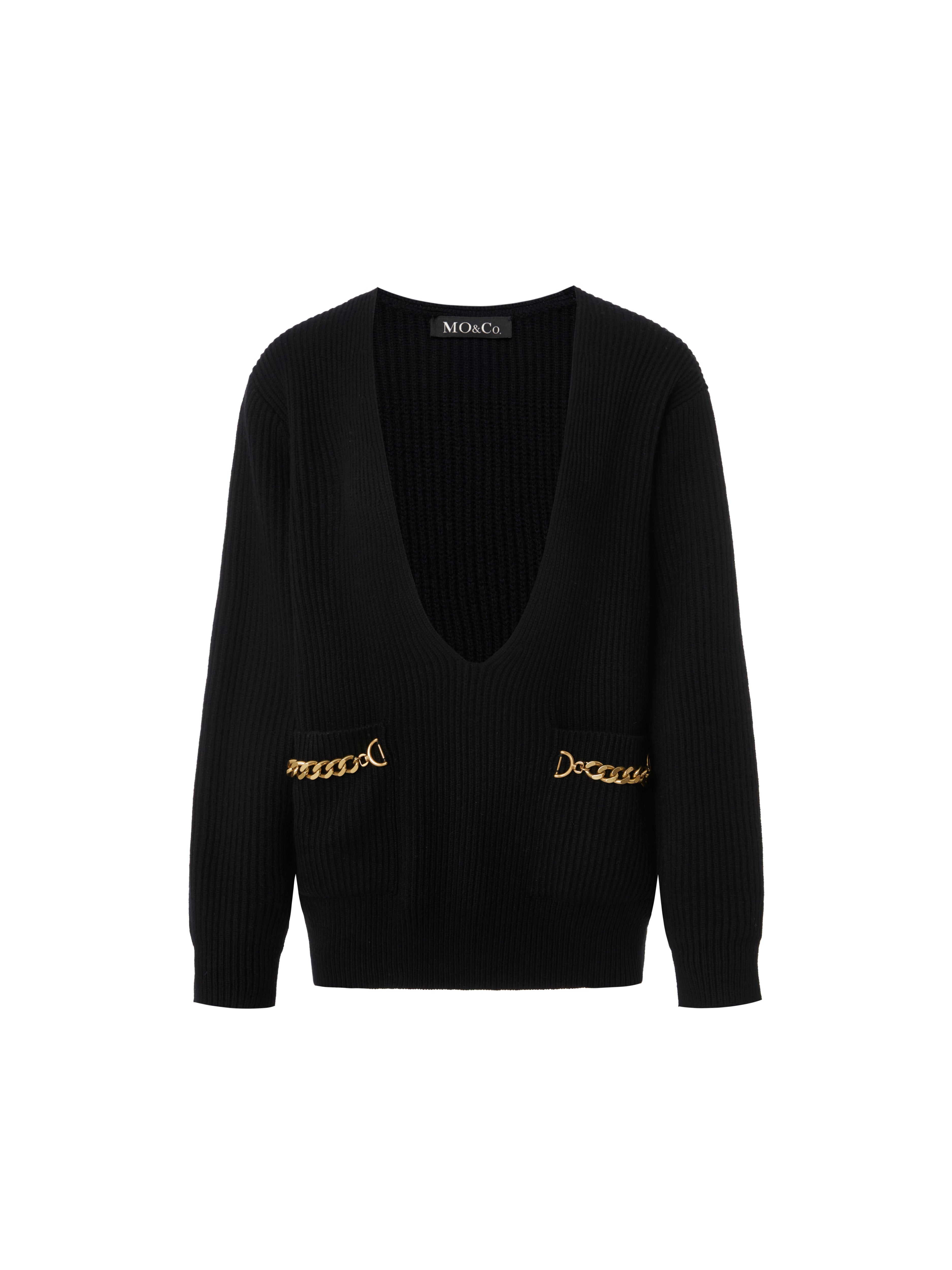 MO&Co. Women's Deep V-neck Sweater Loose Casual Fall Sweaters For Women