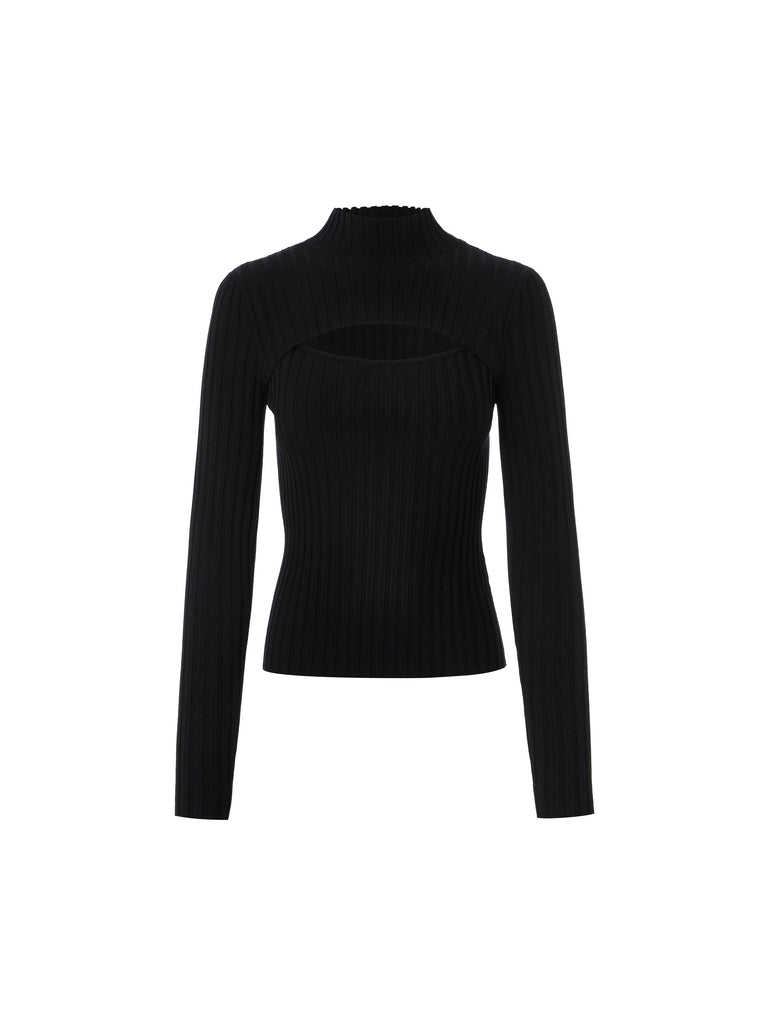 MO&Co. Women's Cutout Turtleneck Sweater Fitted Chic Pullover Sweater With Collar