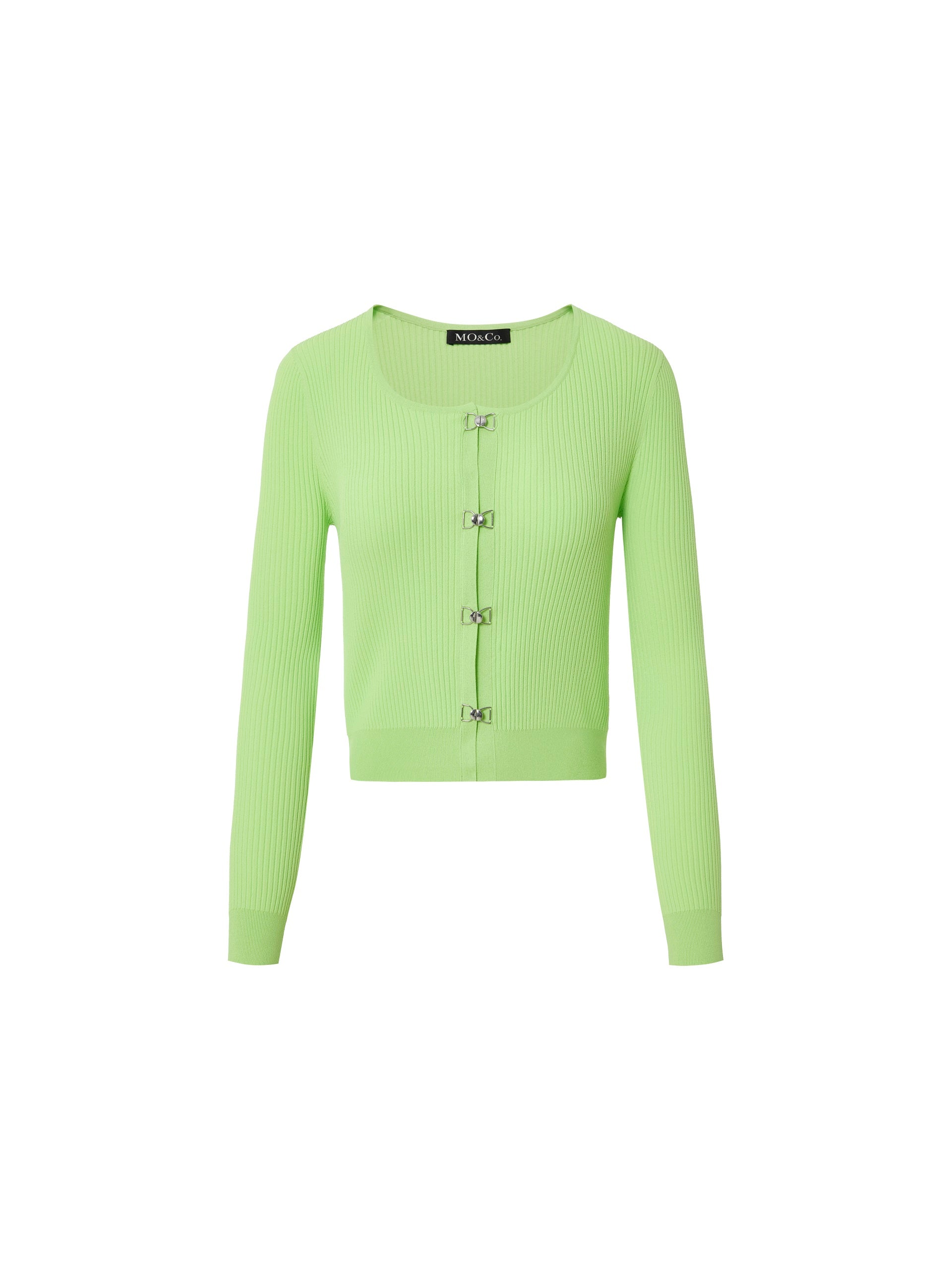 MO&Co. Women's Cropped Knit Top with Metal Buttons Fitted Casual casual top