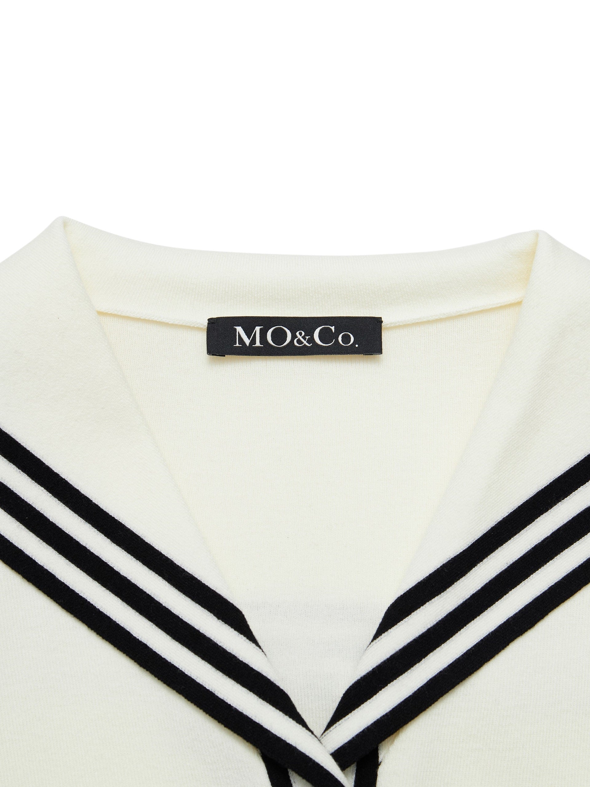 MO&Co. Women's Contrast Metal Button Knit Top Fitted Casual V Neck Beige Sweater