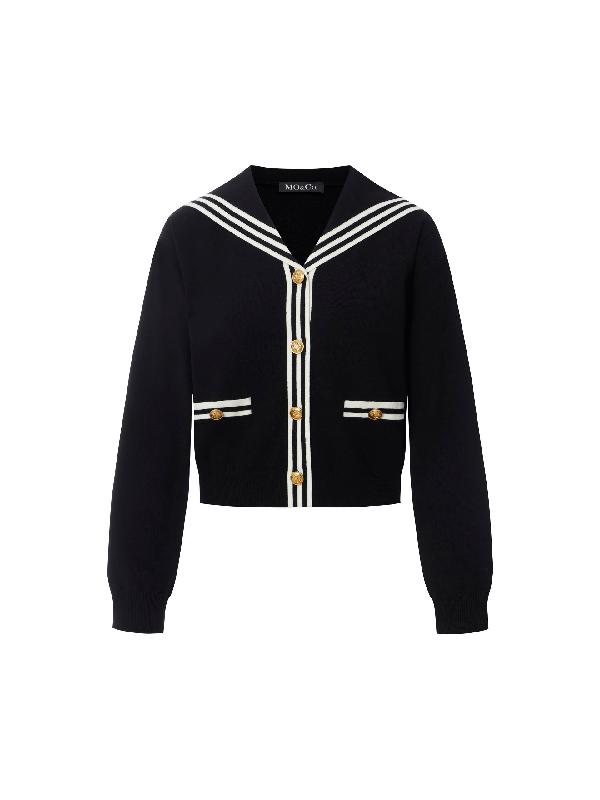 MO&Co. Women's Contrast Metal Button Knit Top Fitted Casual V Neck Beige Sweater