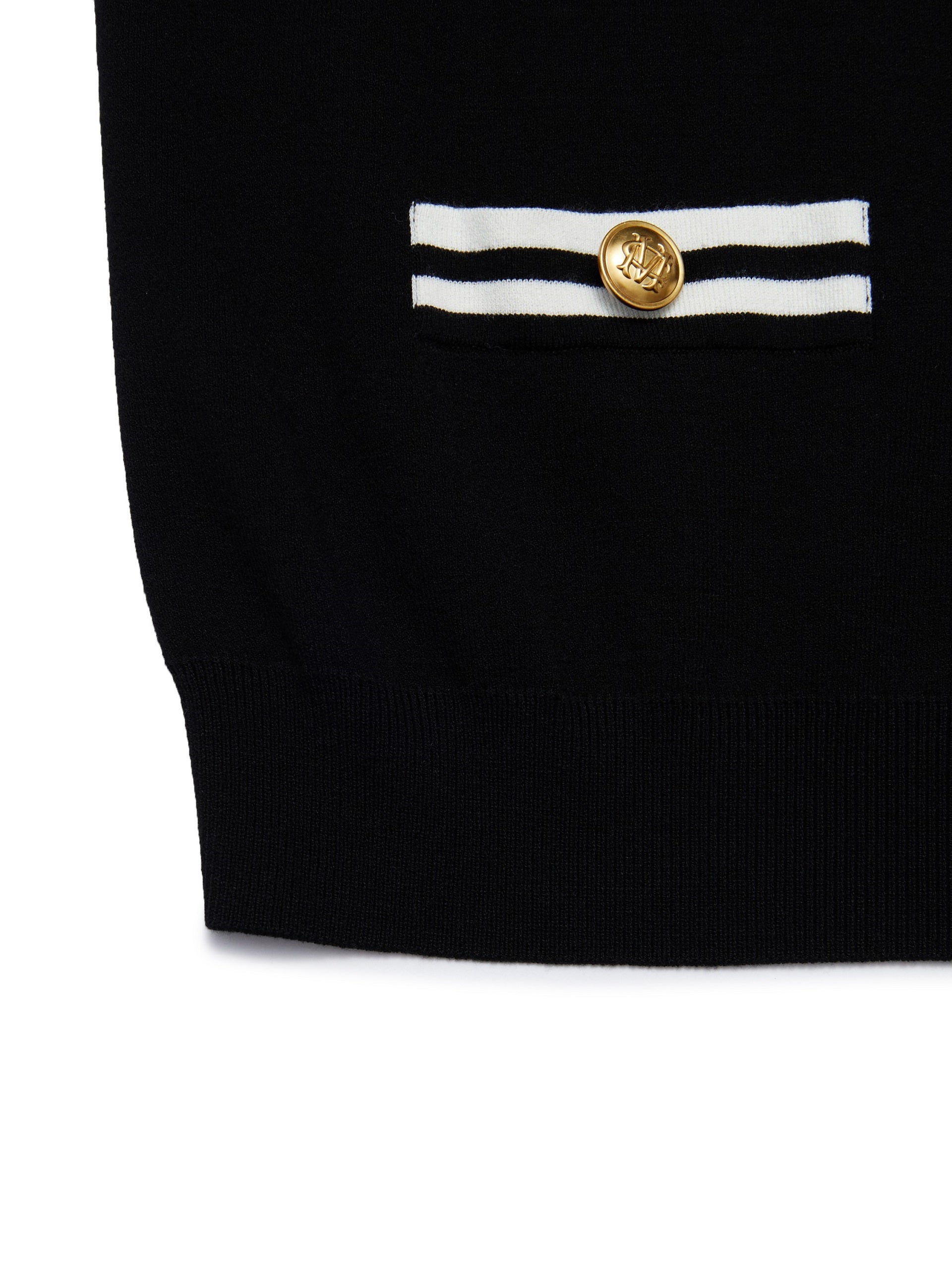 MO&Co. Women's Contrast Metal Button Knit Top Fitted Casual V Neck Beige Sweater