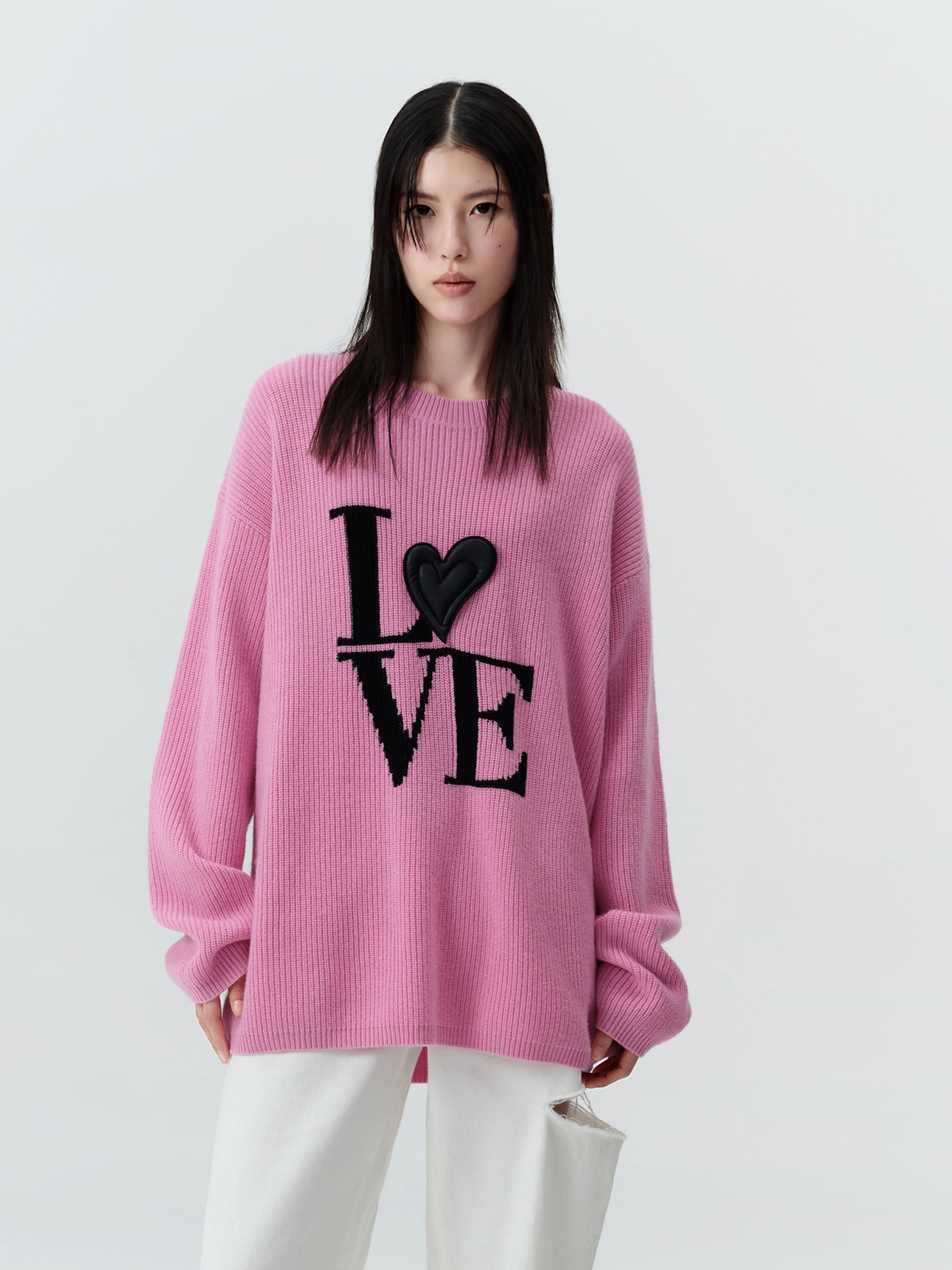 MO&Co. Women's Wool Drop Shoulder Knit Pullover Loose Causal Round Neck Ladies Sweater