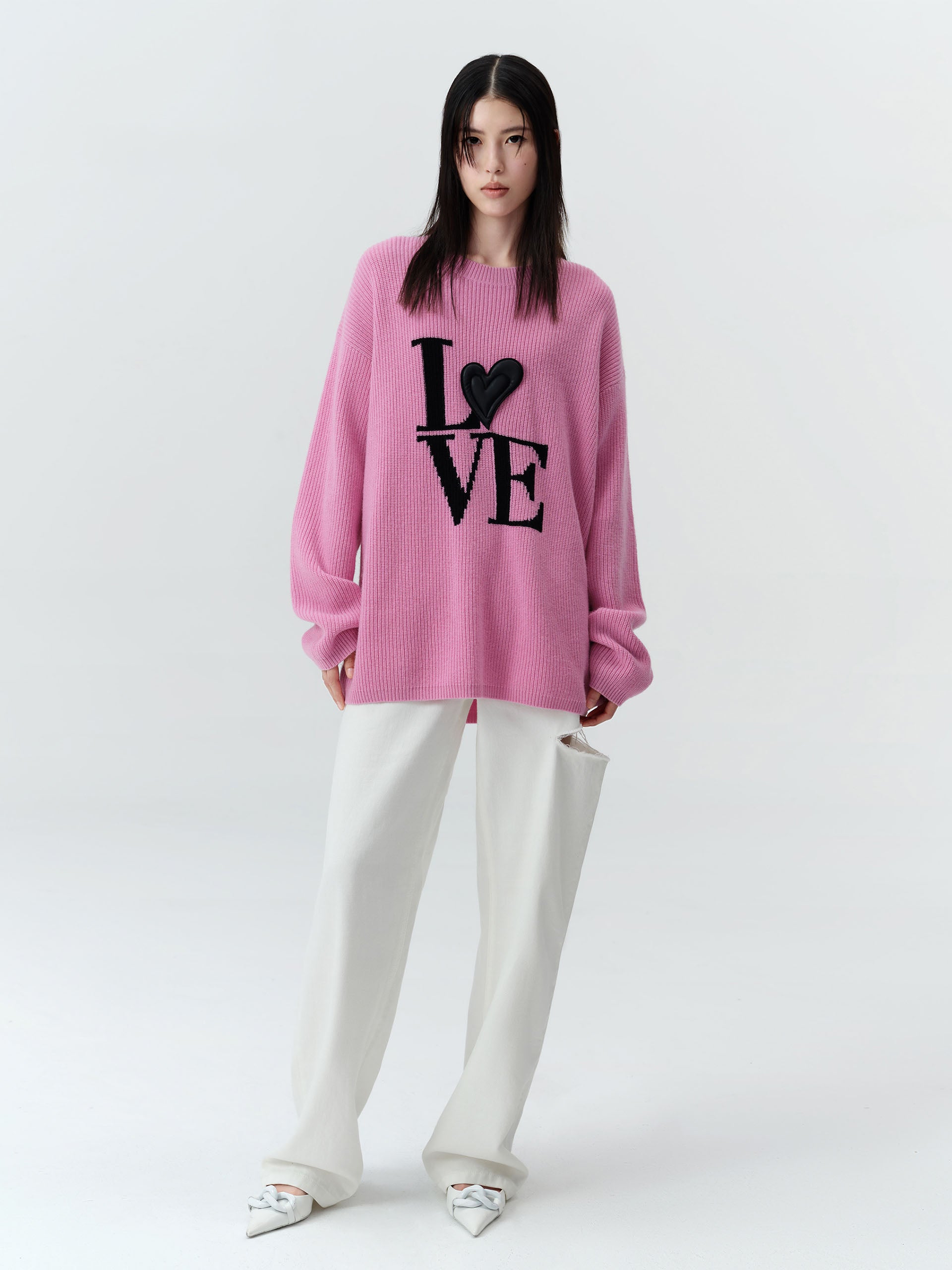 MO&Co. Women's Wool Drop Shoulder Knit Pullover Loose Causal Round Neck Ladies Sweater