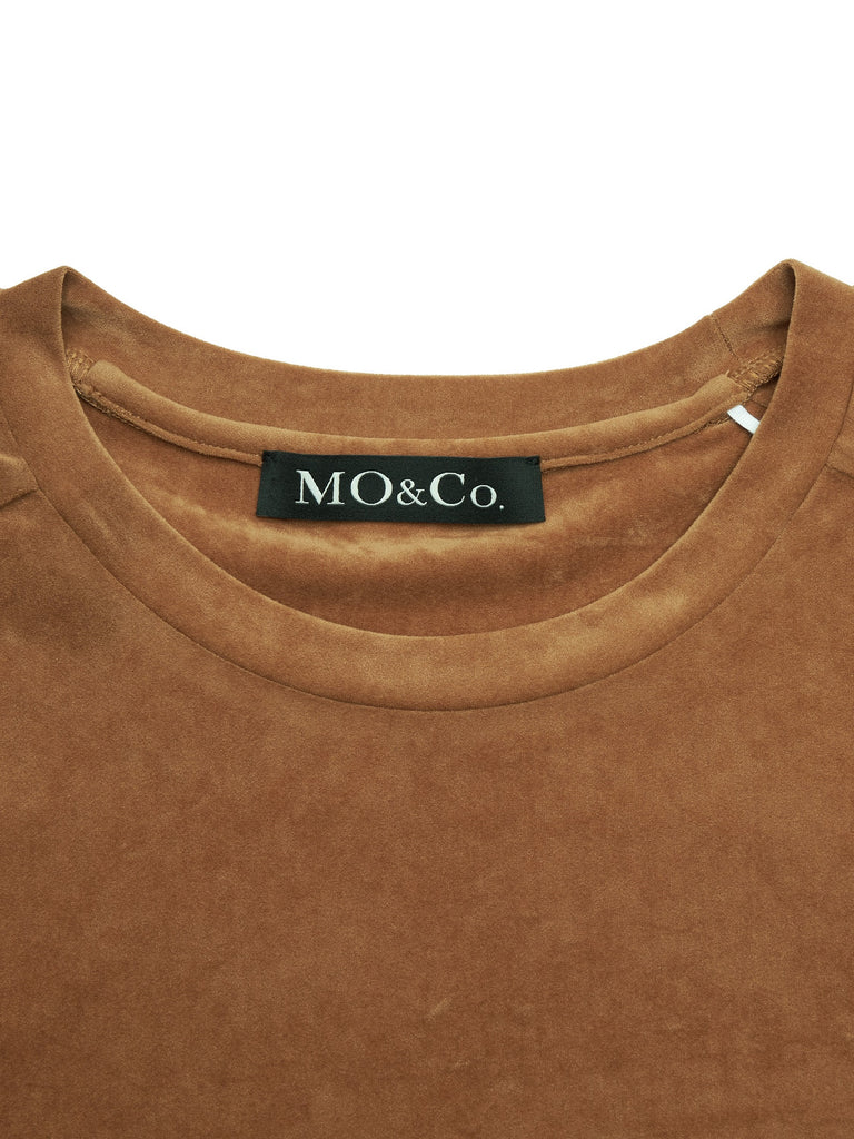 MO&Co. Women's Triacetate T-shirt with Padded Shoulders Fitted Casual pink t-shirts