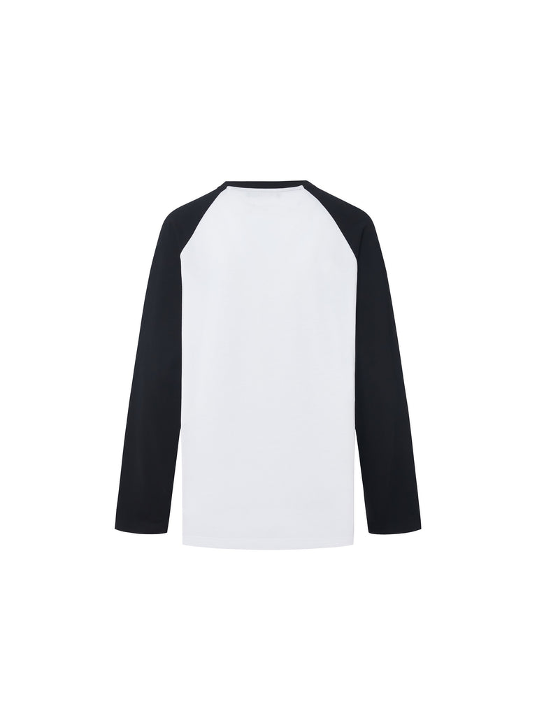 MO&Co. Women's Contrast Long Sleeve Cotton T-Shirt Loose Causal Round Neck Top Shirt