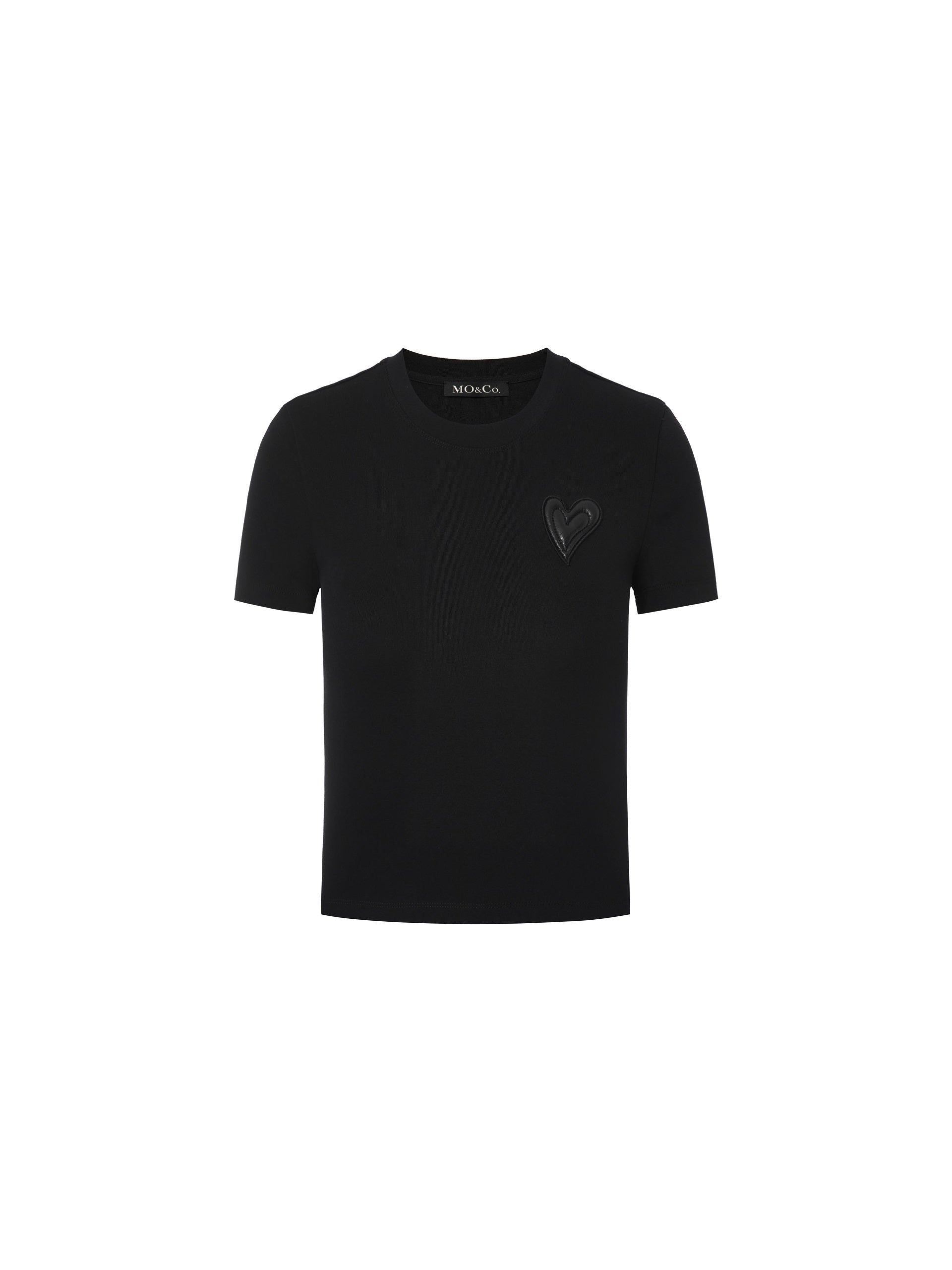 MO&Co. Women's Cotton Slim Fit T-shirt Fitted Chic Round Neck Black And White