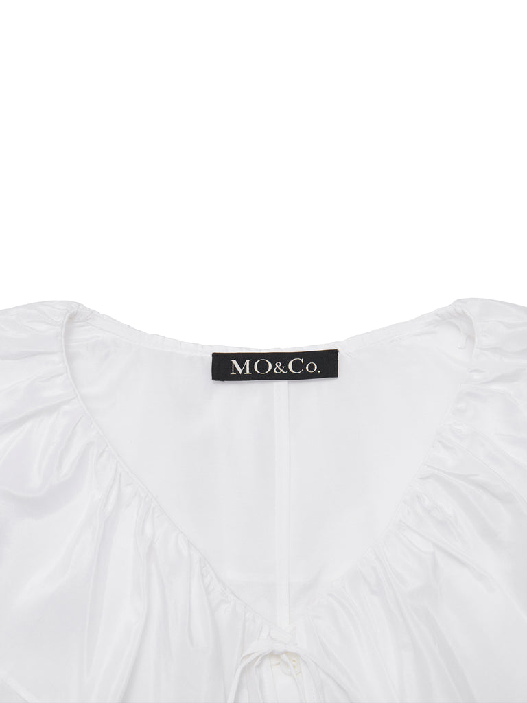 MO&Co. Women's Silk Included Ruffle Collar Top Fitted Casual Summer Tops For Women
