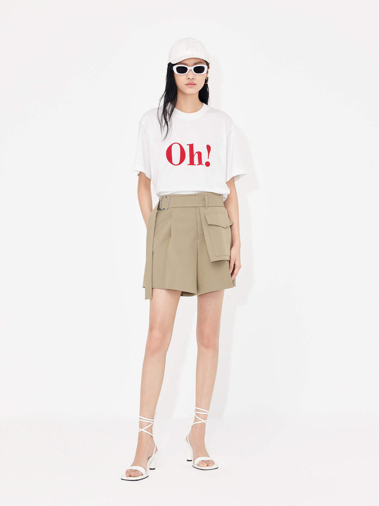MO&Co. Women's Tailored Pleated Shorts with Belt in Olive
