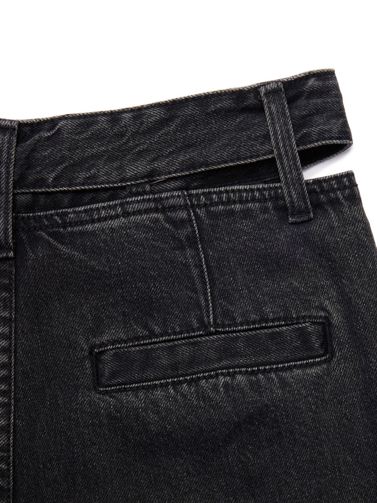 MO&Co. Women's Cutout Straight Leg Cotton Jeans Loose Cowboys Blue Jeans For Woman
