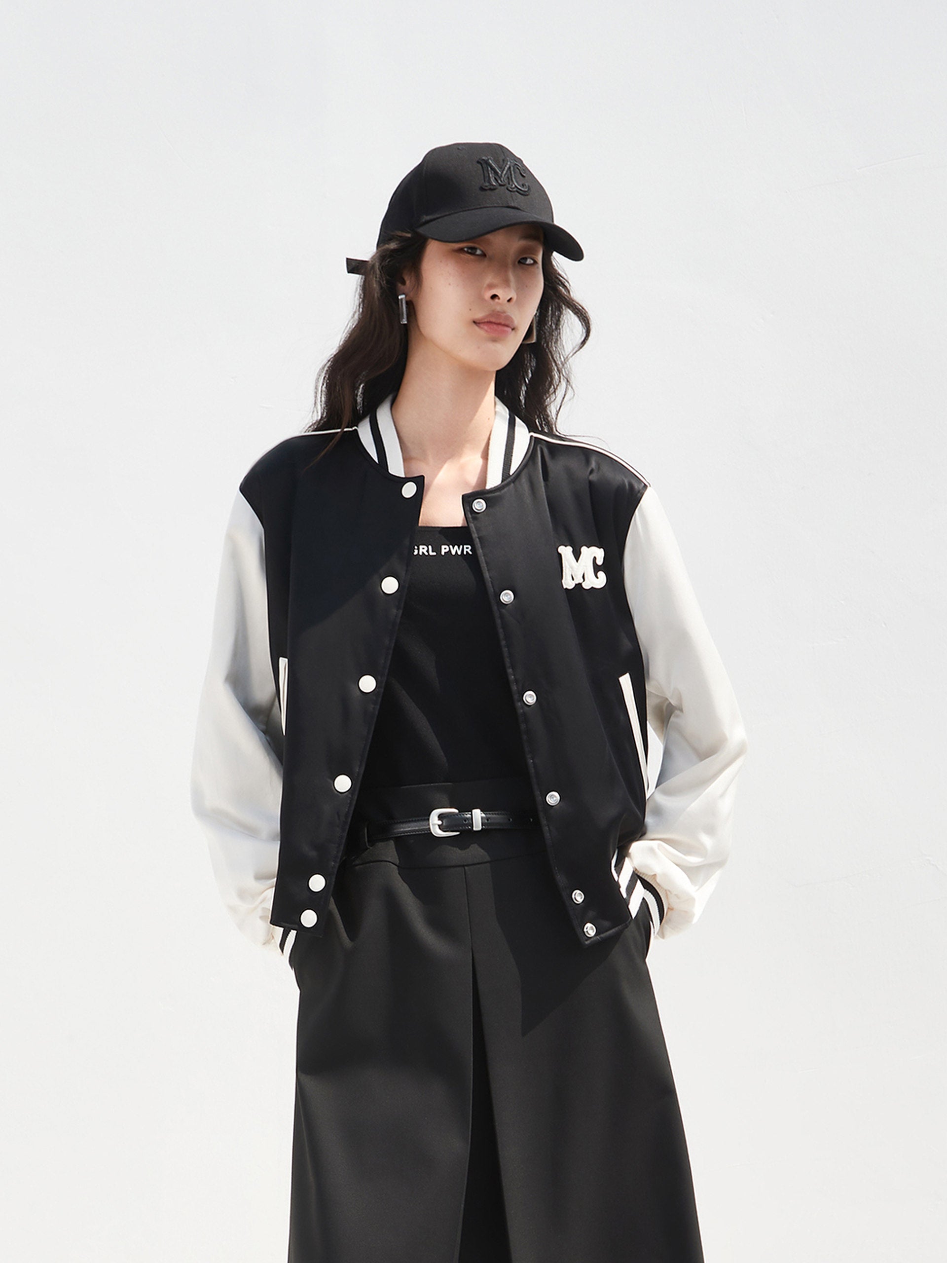 Contrast Embroidered Logo Baseball Bomber Jacket