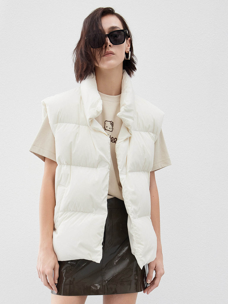 Duck Down Feather Quilted Vest in White