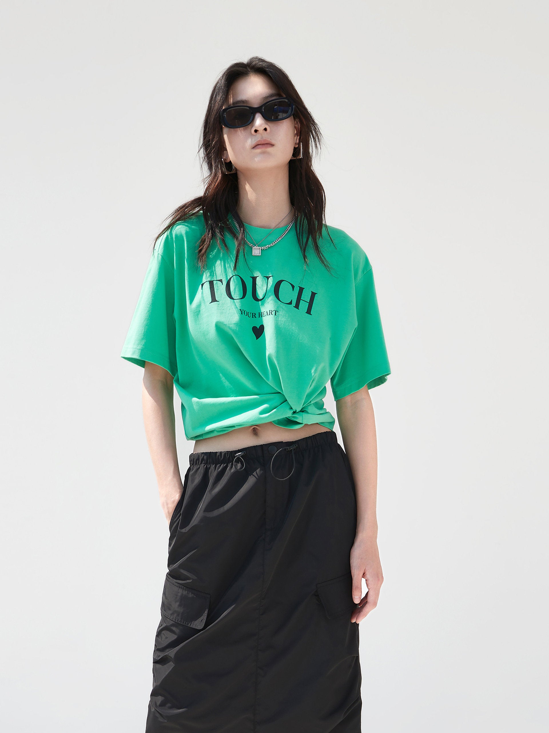 Green Sweetheart Print Cotton Causal Short Sleeves T-Shirt